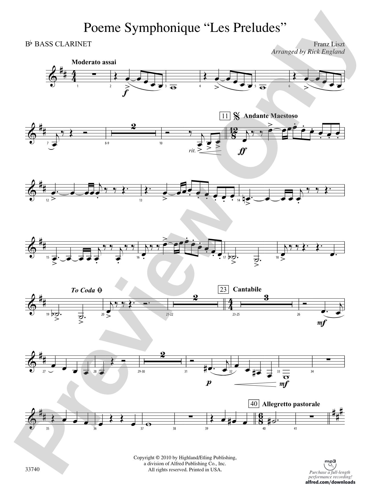 Poeme Symphonique "Les Preludes": B-flat Bass Clarinet