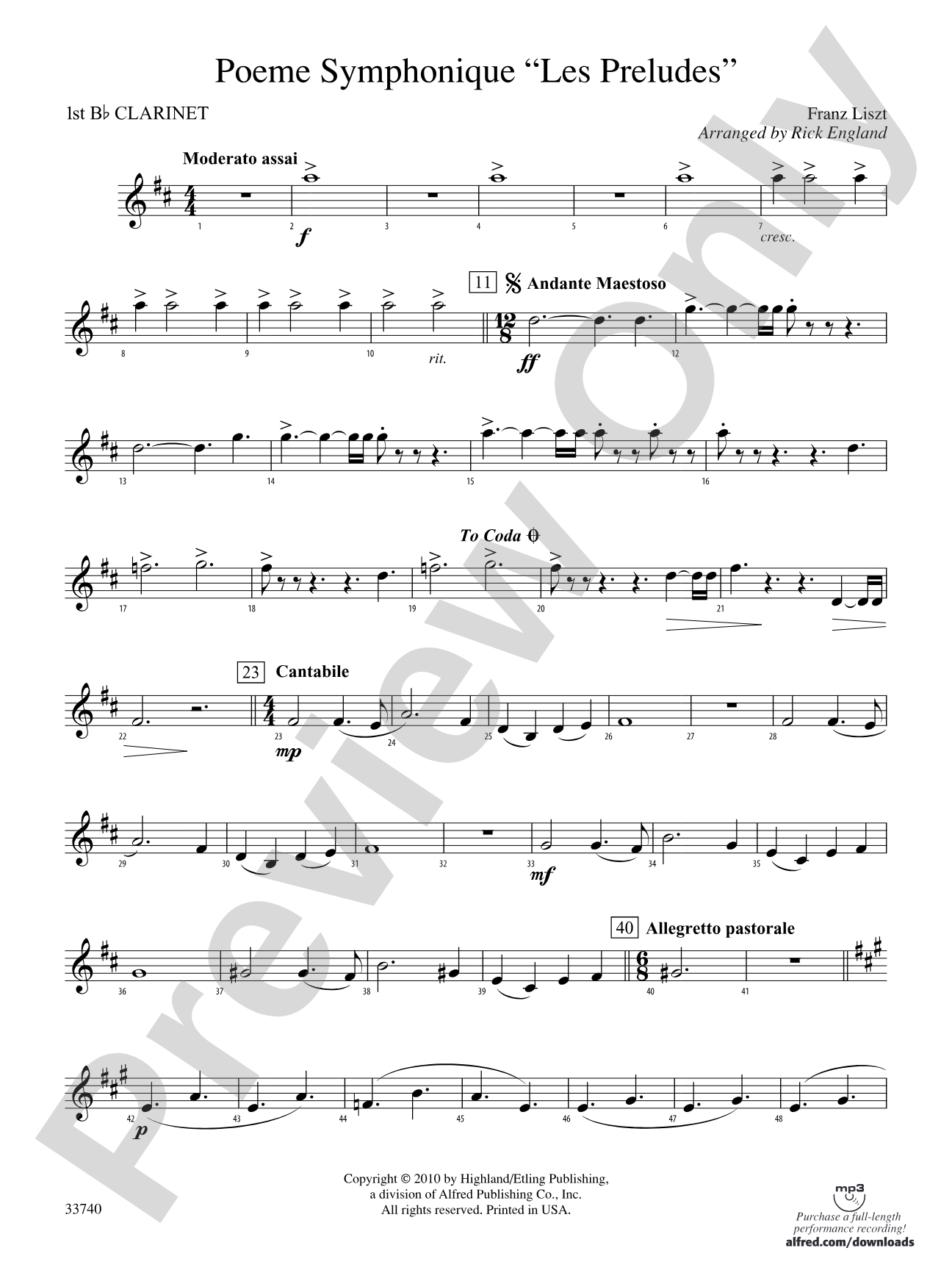Poeme Symphonique "Les Preludes": 1st B-flat Clarinet