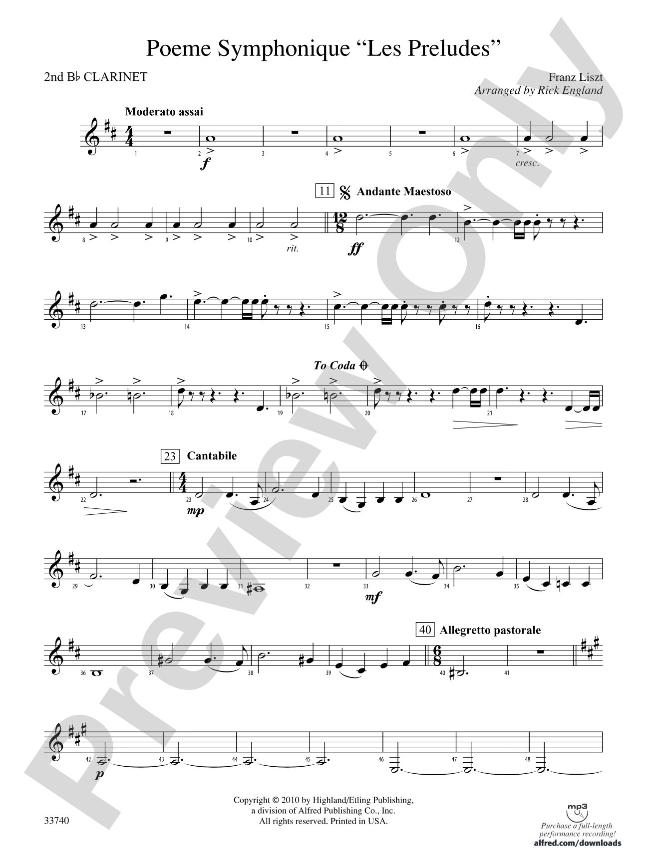 Poeme Symphonique "Les Preludes": 2nd B-flat Clarinet