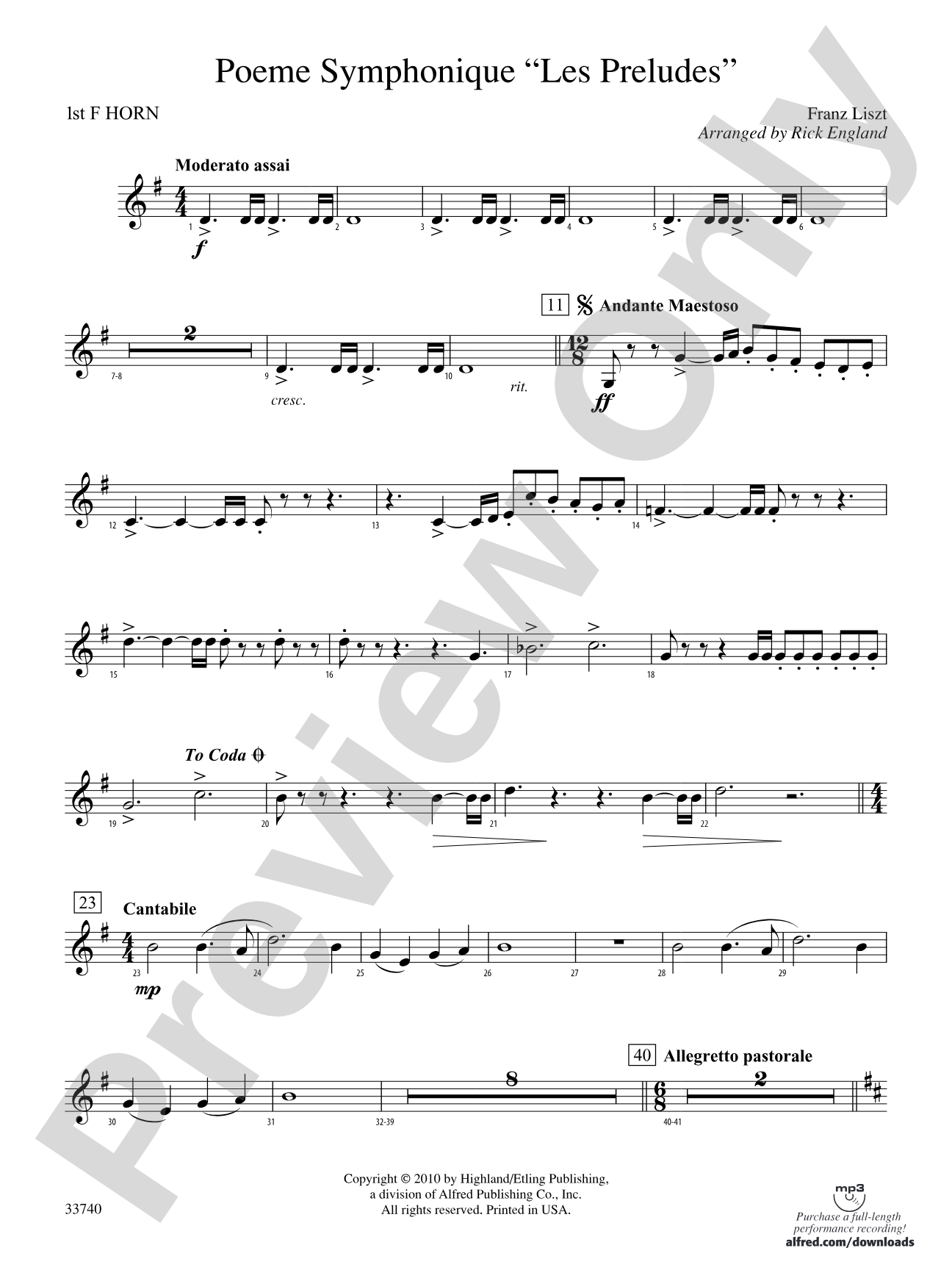 Poeme Symphonique "Les Preludes": 1st F Horn