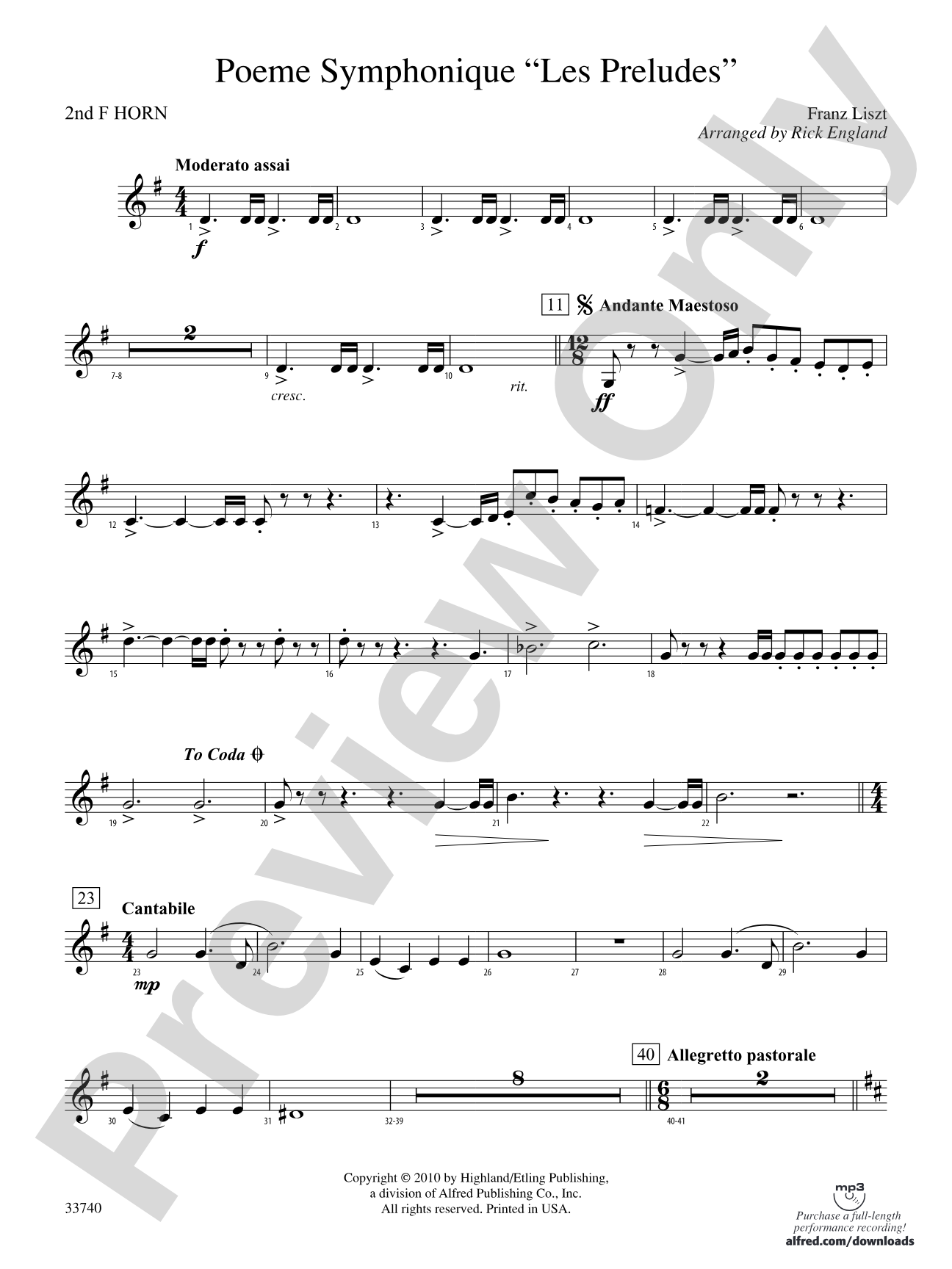Poeme Symphonique "Les Preludes": 2nd F Horn
