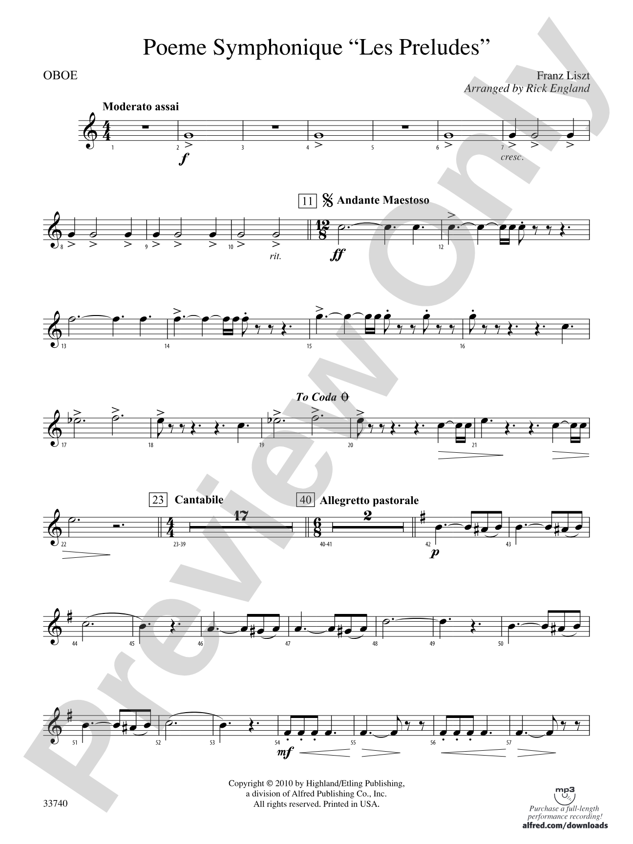 Poeme Symphonique "Les Preludes": Oboe