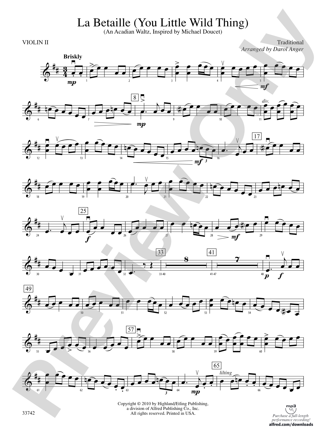 La Betaille (You Little Wild Thing): 2nd Violin