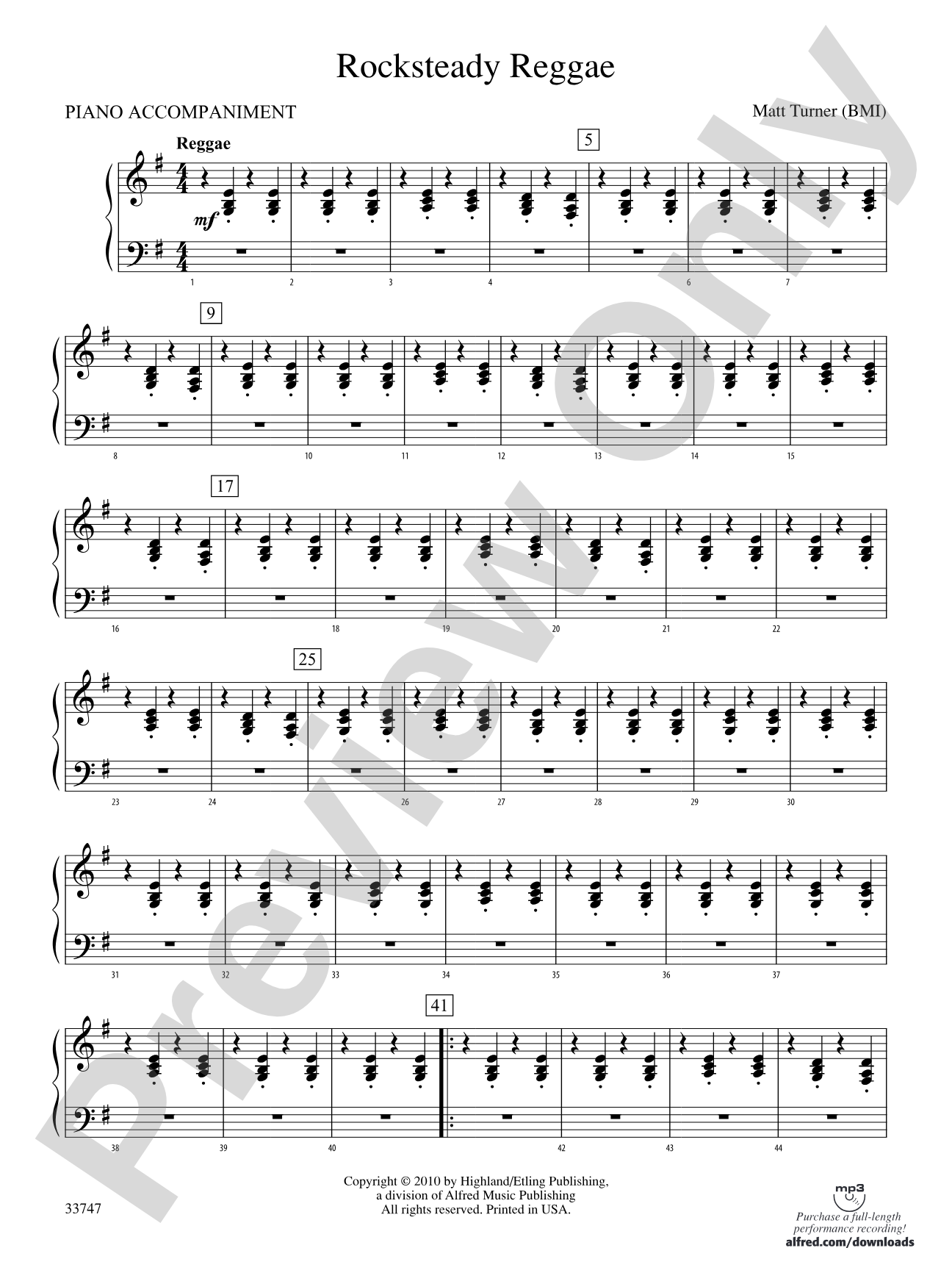 Rocksteady Reggae: Piano Accompaniment