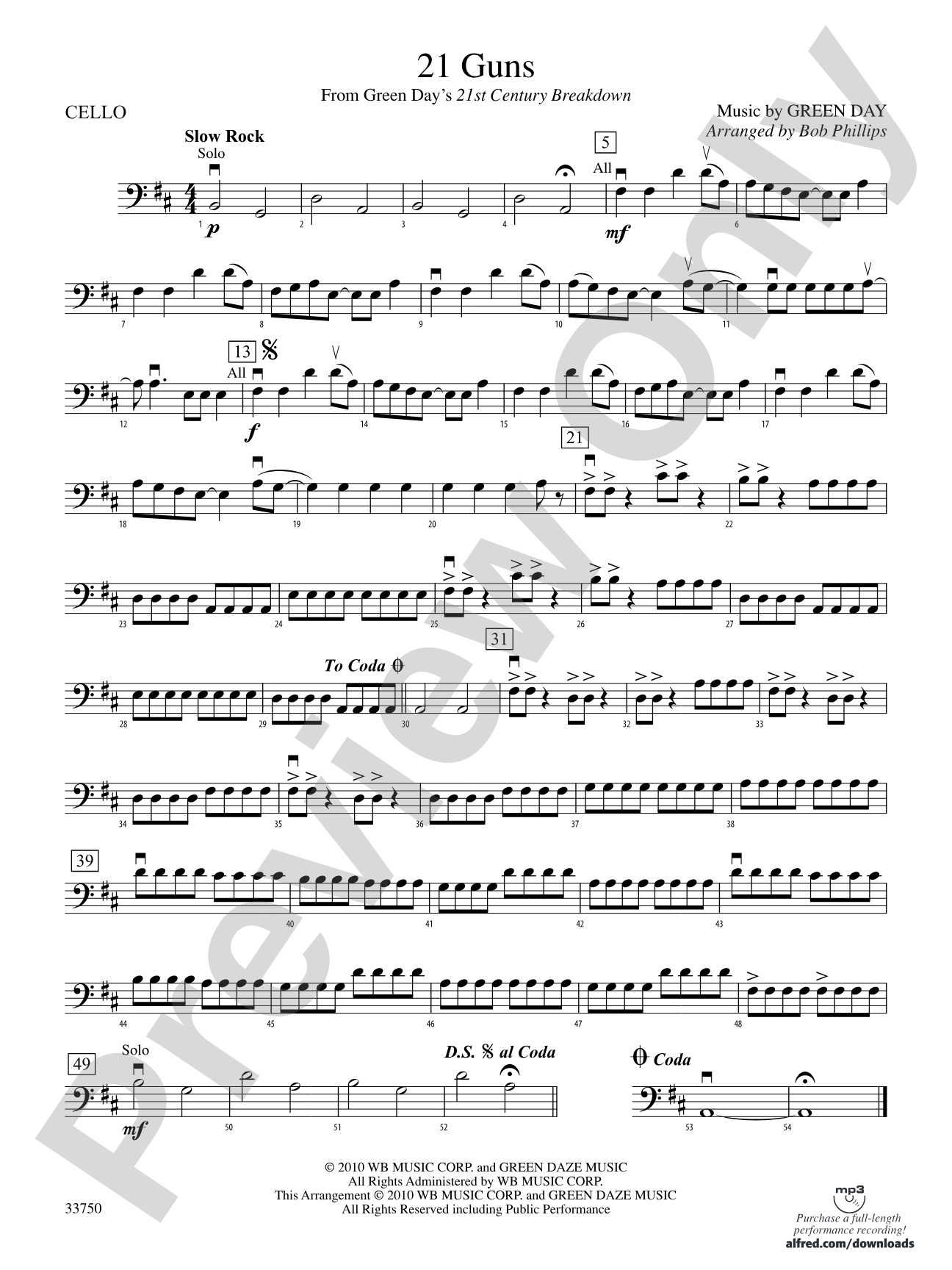 21 Guns: Cello