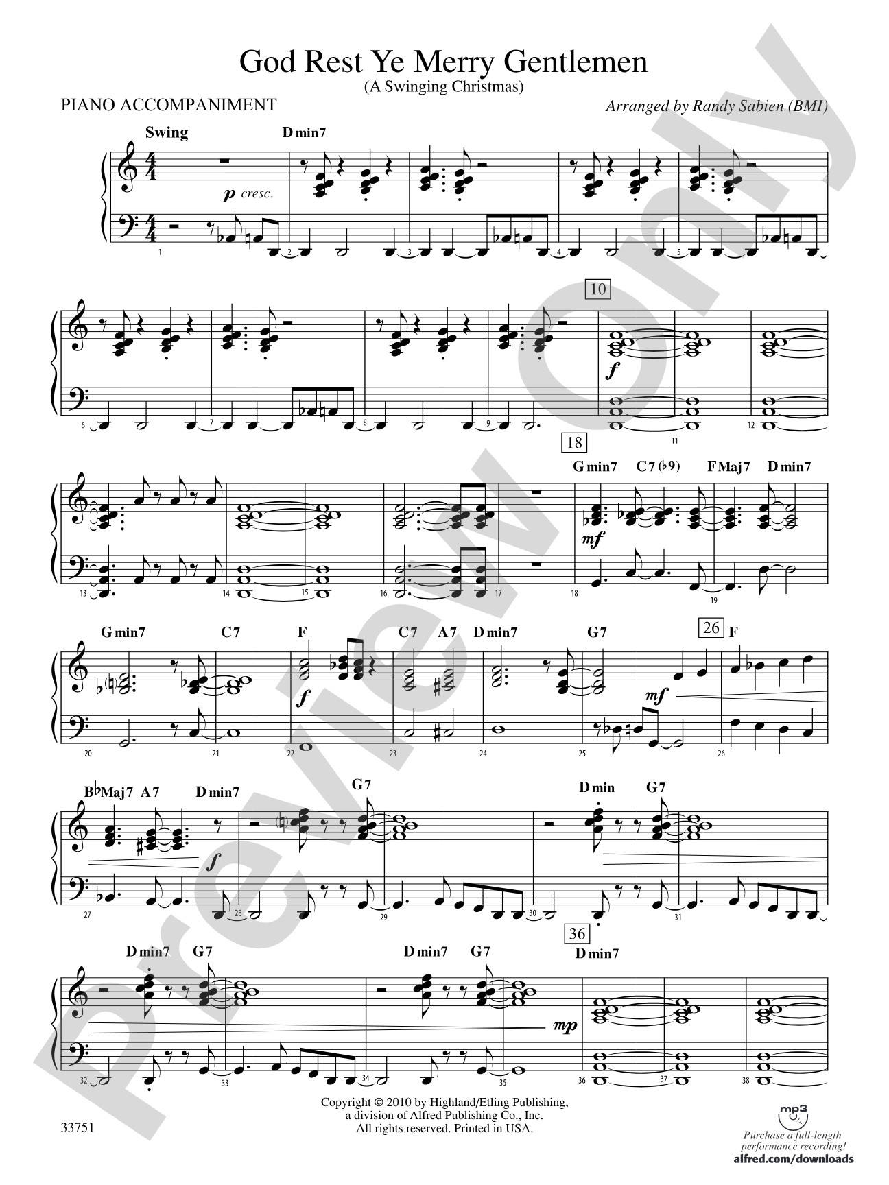 God Rest Ye Merry Gentlemen: Piano Accompaniment