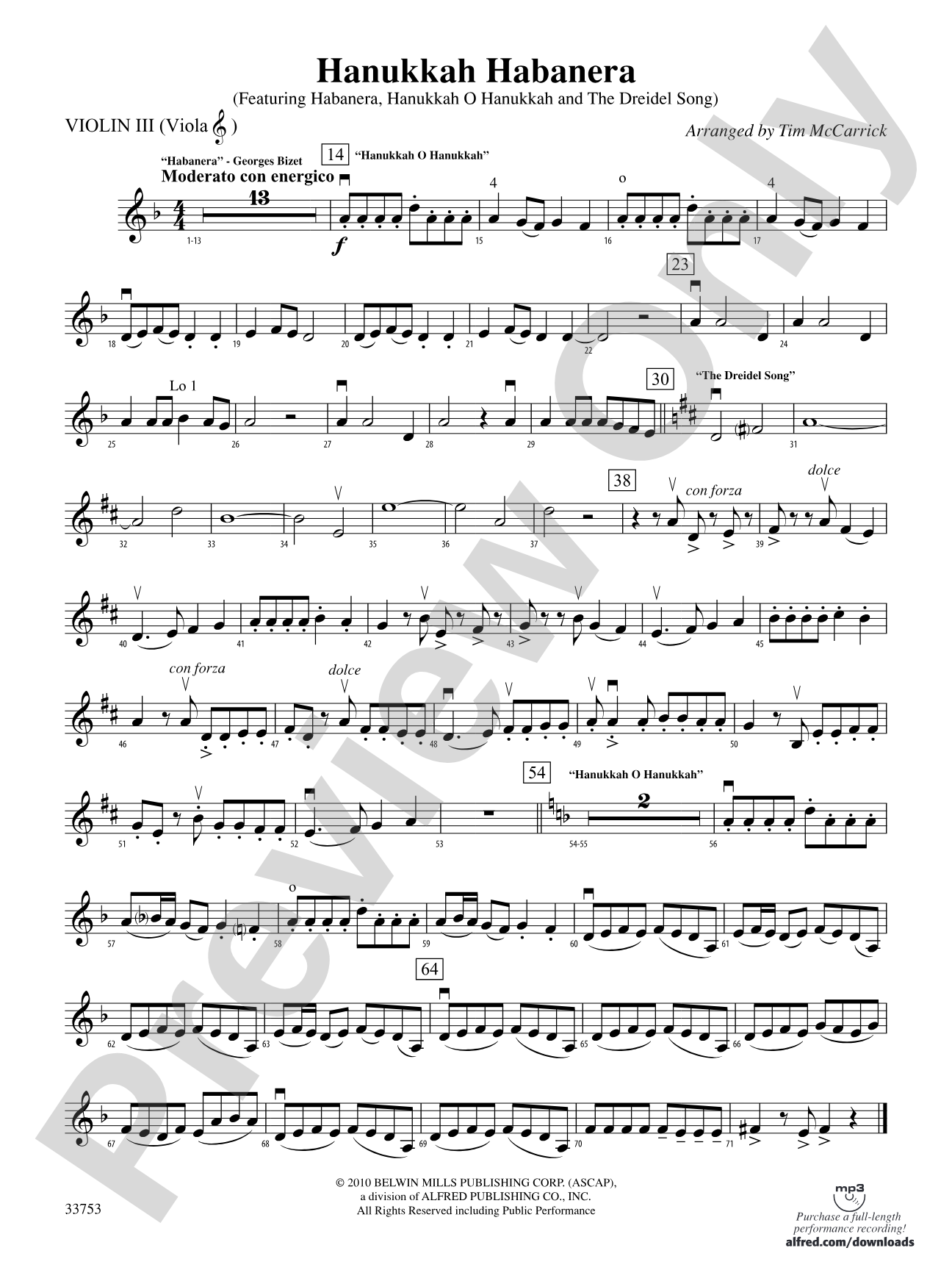 Hanukkah Habanera: 3rd Violin (Viola [TC])