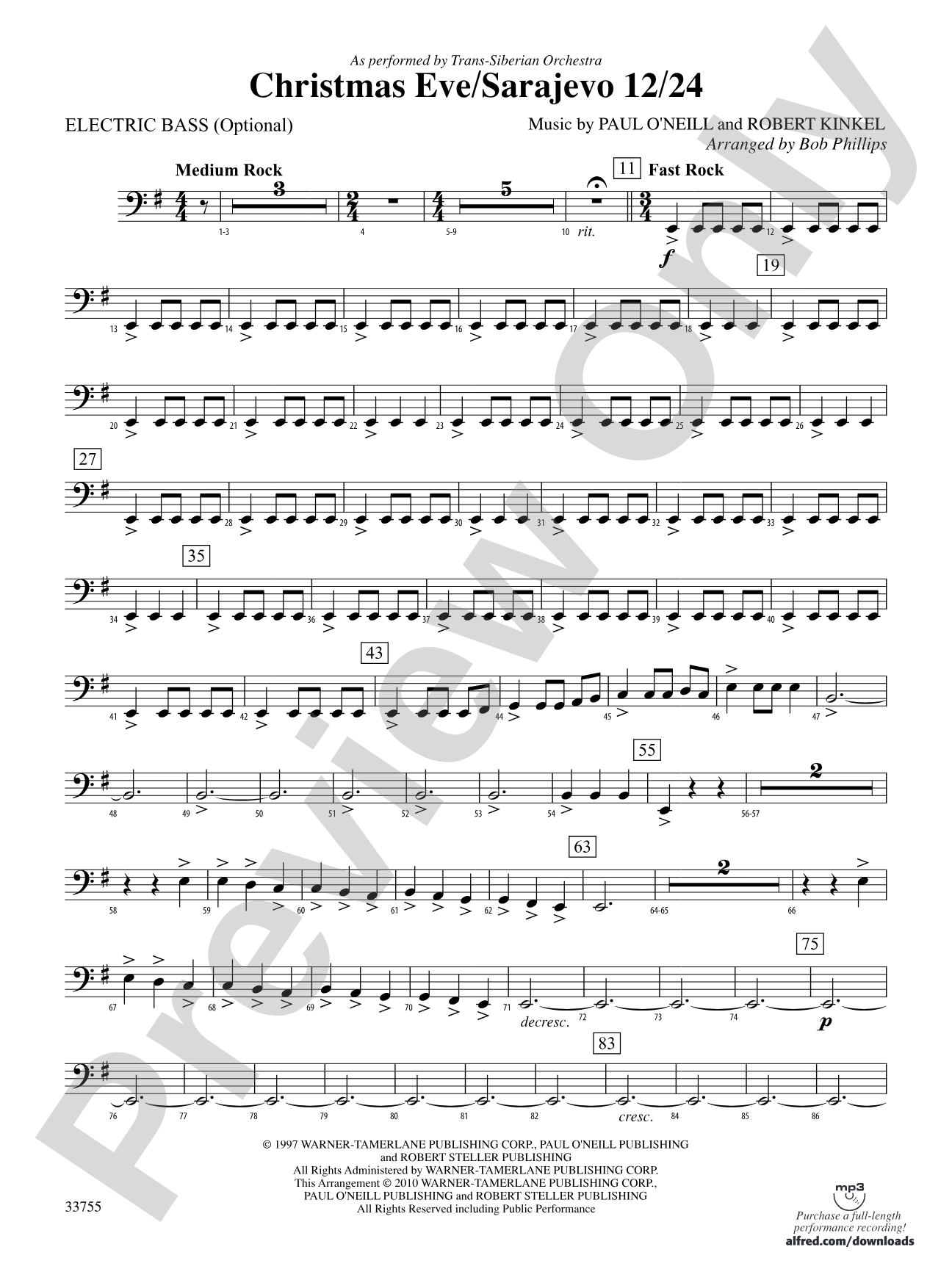 Christmas Eve/Sarajevo 12/24: Electric Bass