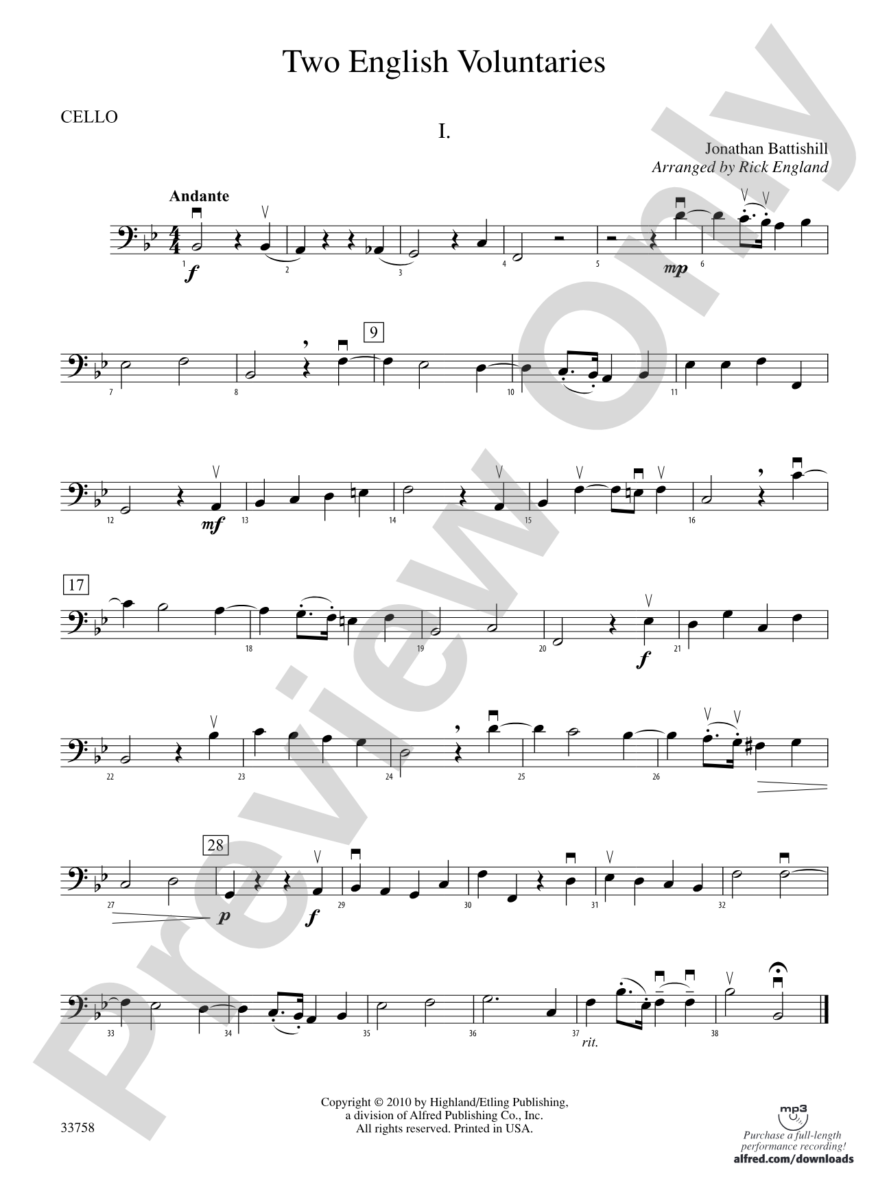 Two English Voluntaries: Cello