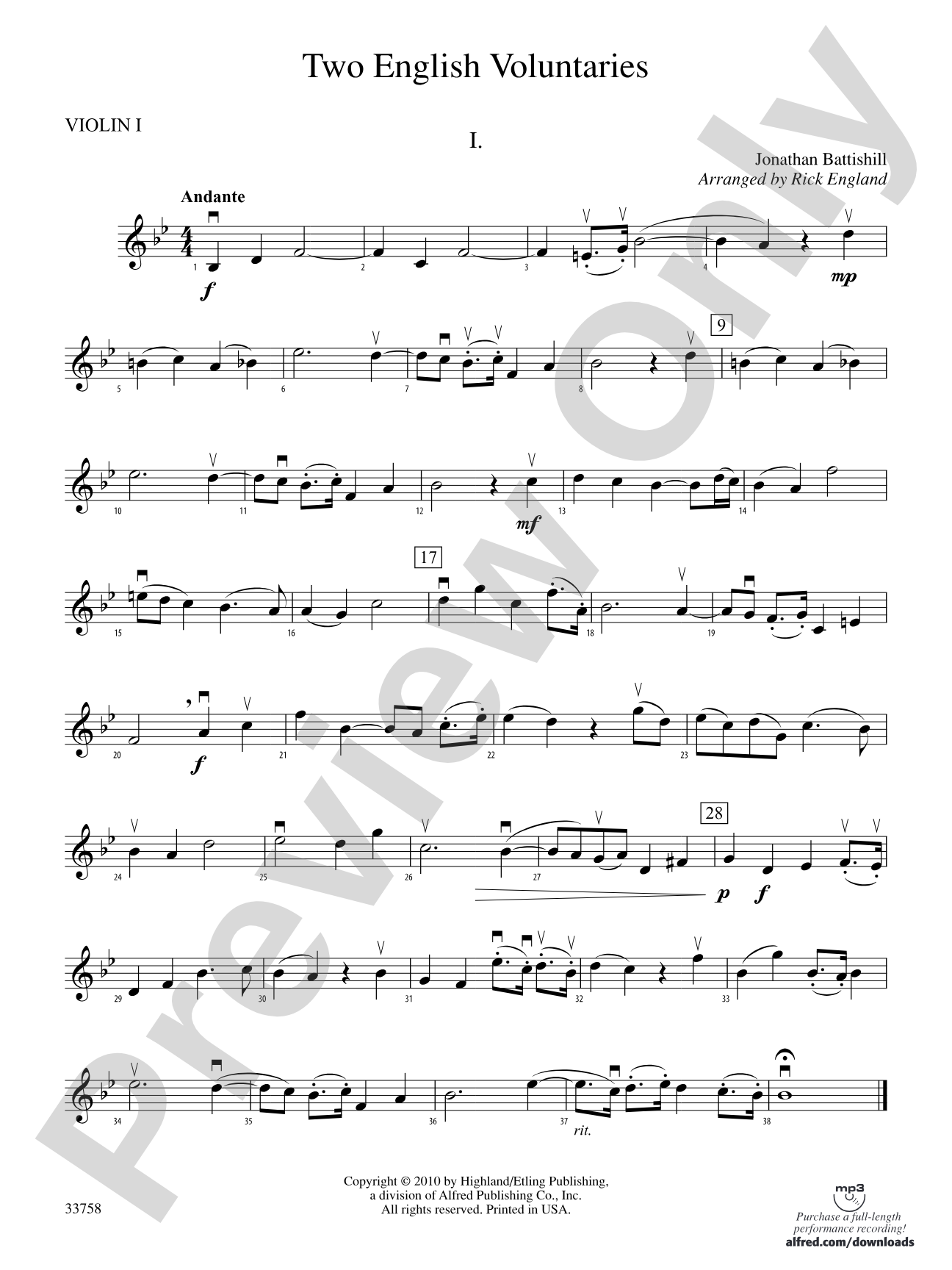 Two English Voluntaries: 1st Violin