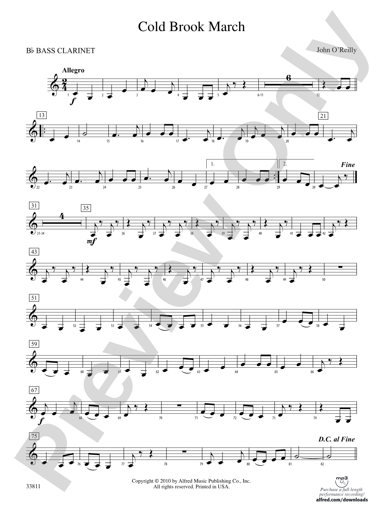 Cold Brook March: B-flat Bass Clarinet