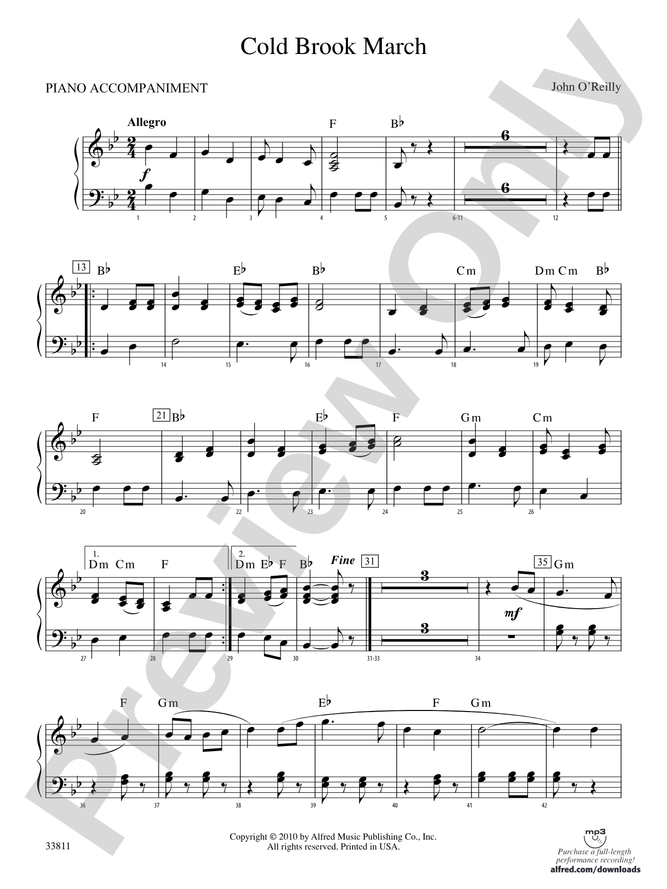Cold Brook March: Piano Accompaniment