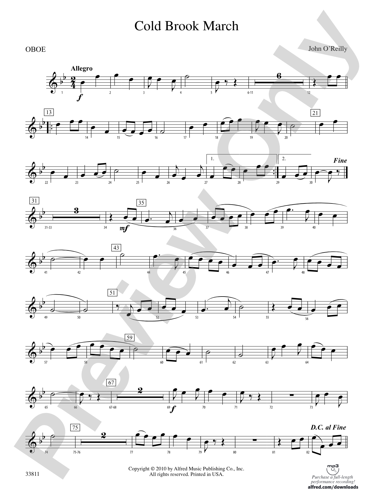 Cold Brook March: Oboe