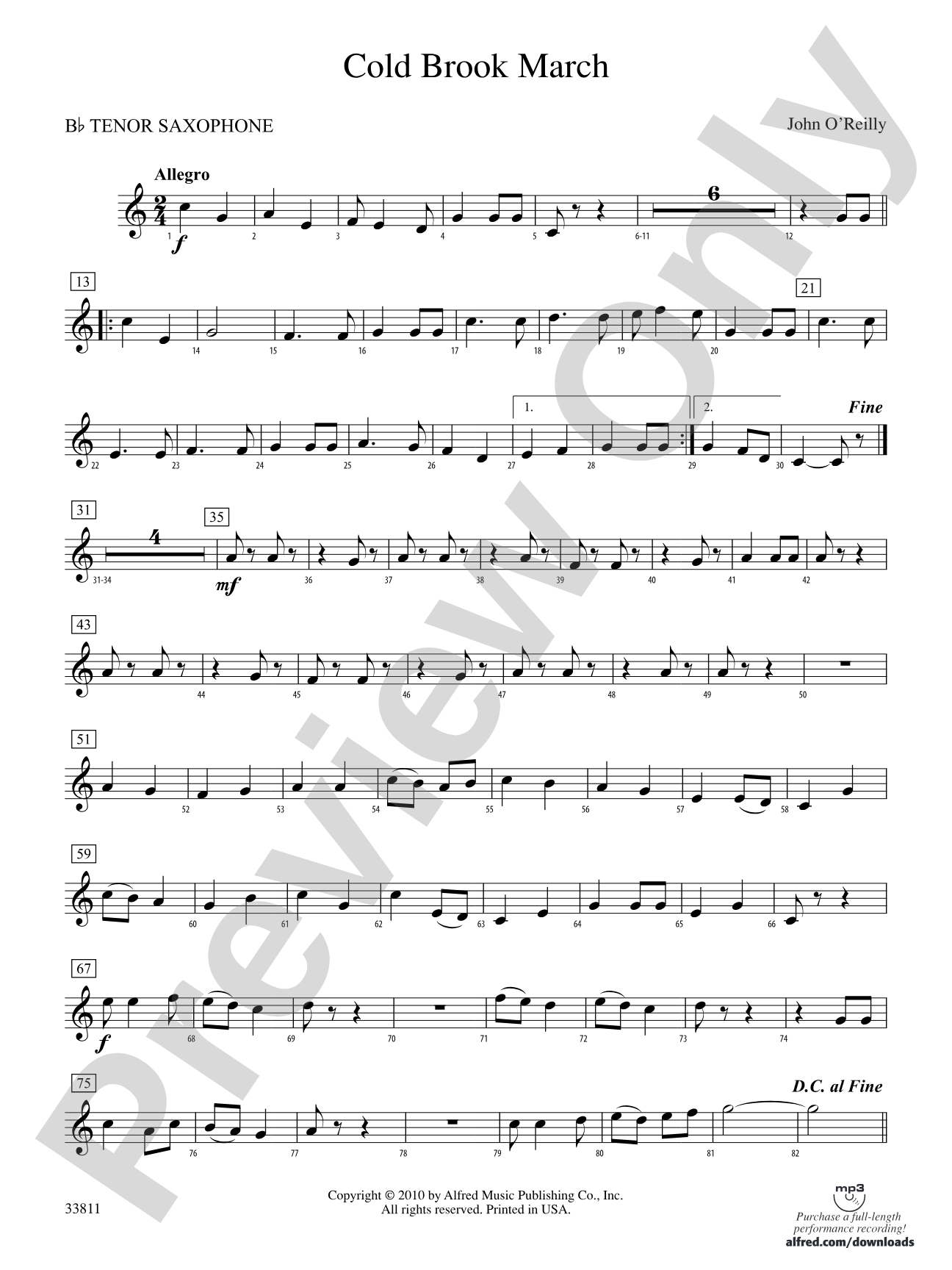 Cold Brook March: B-flat Tenor Saxophone