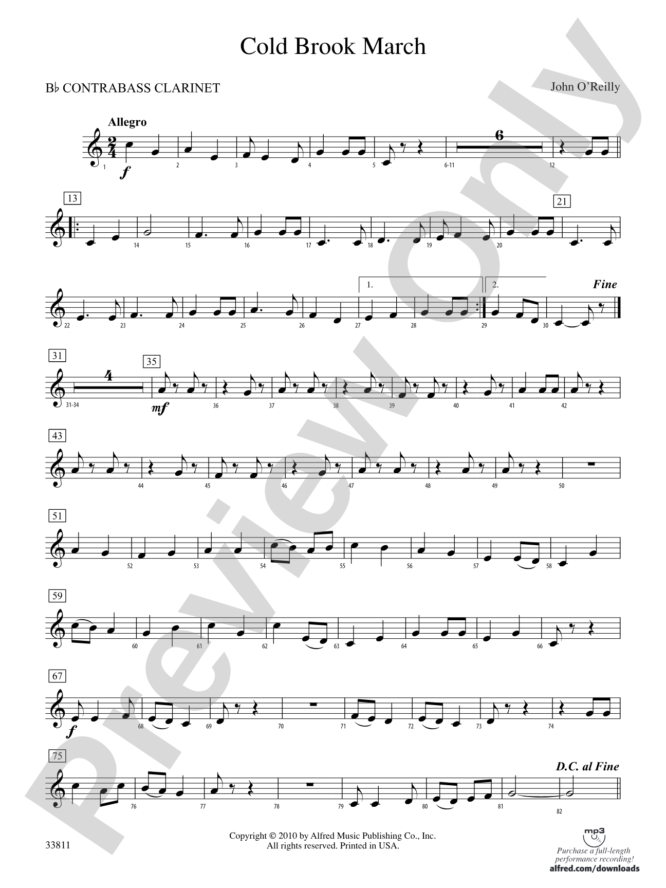 Cold Brook March: (wp) B-flat Contrabass Clarinet