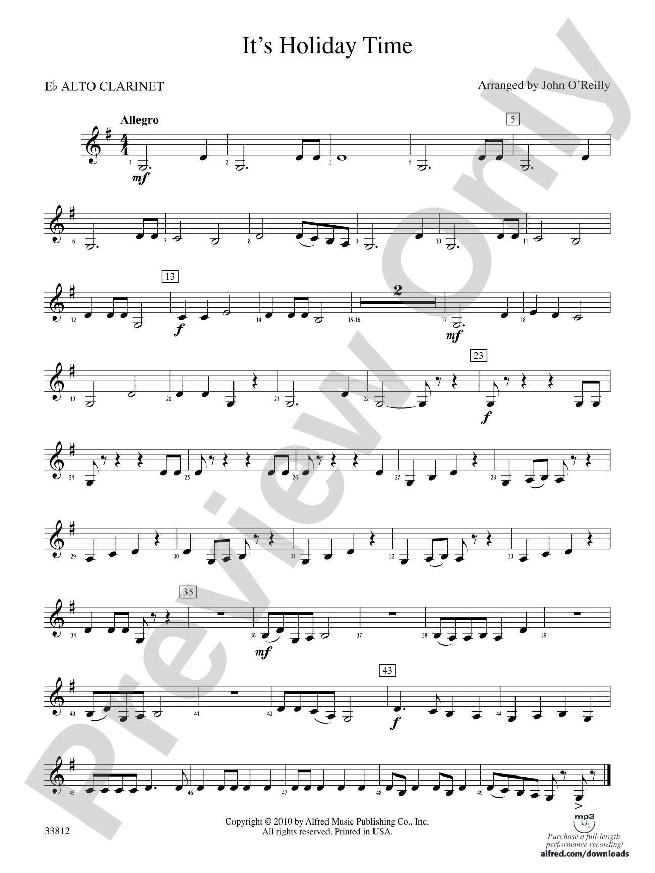 It's Holiday Time: (wp) E-flat Alto Clarinet