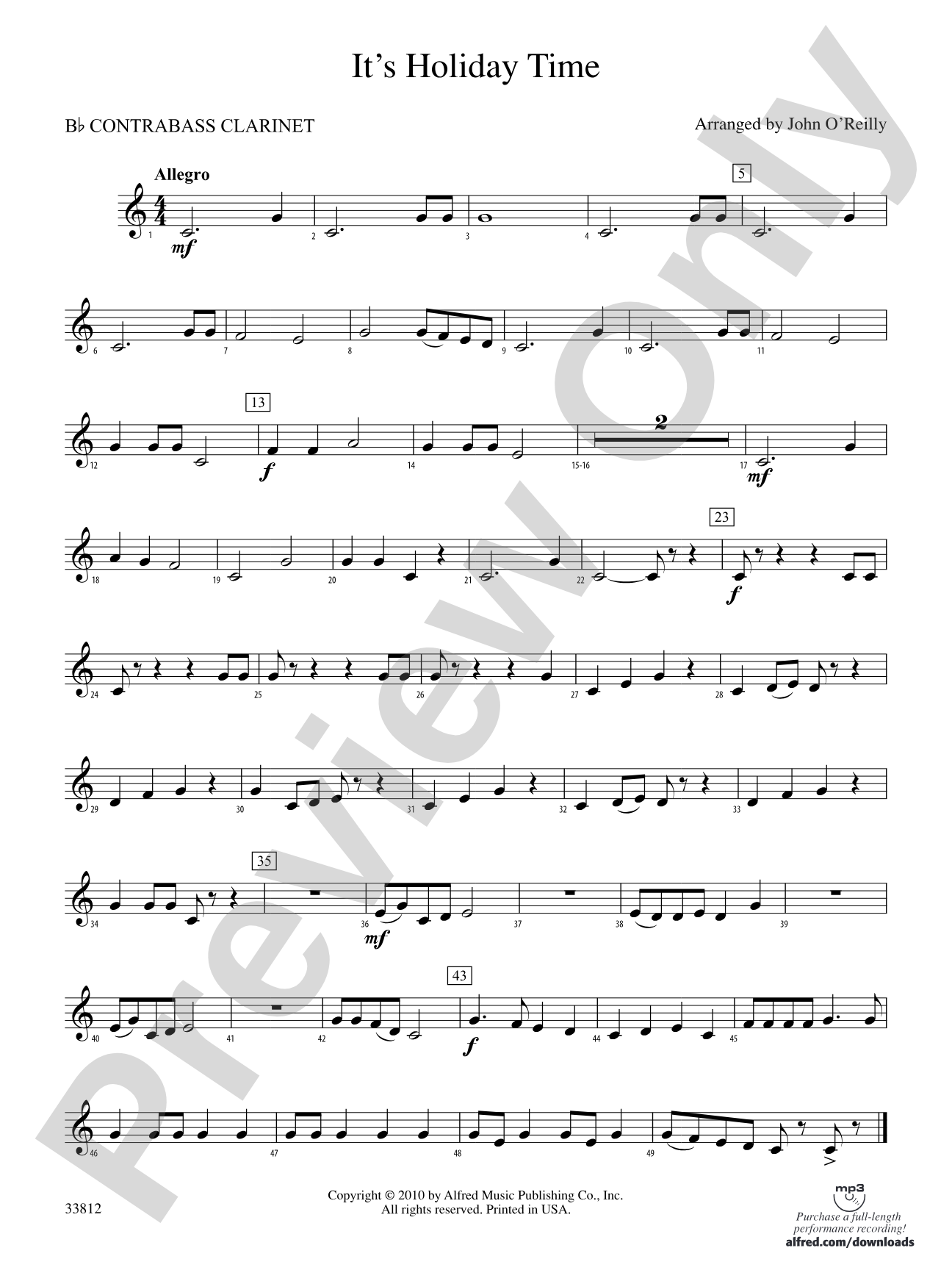 It's Holiday Time: (wp) B-flat Contrabass Clarinet