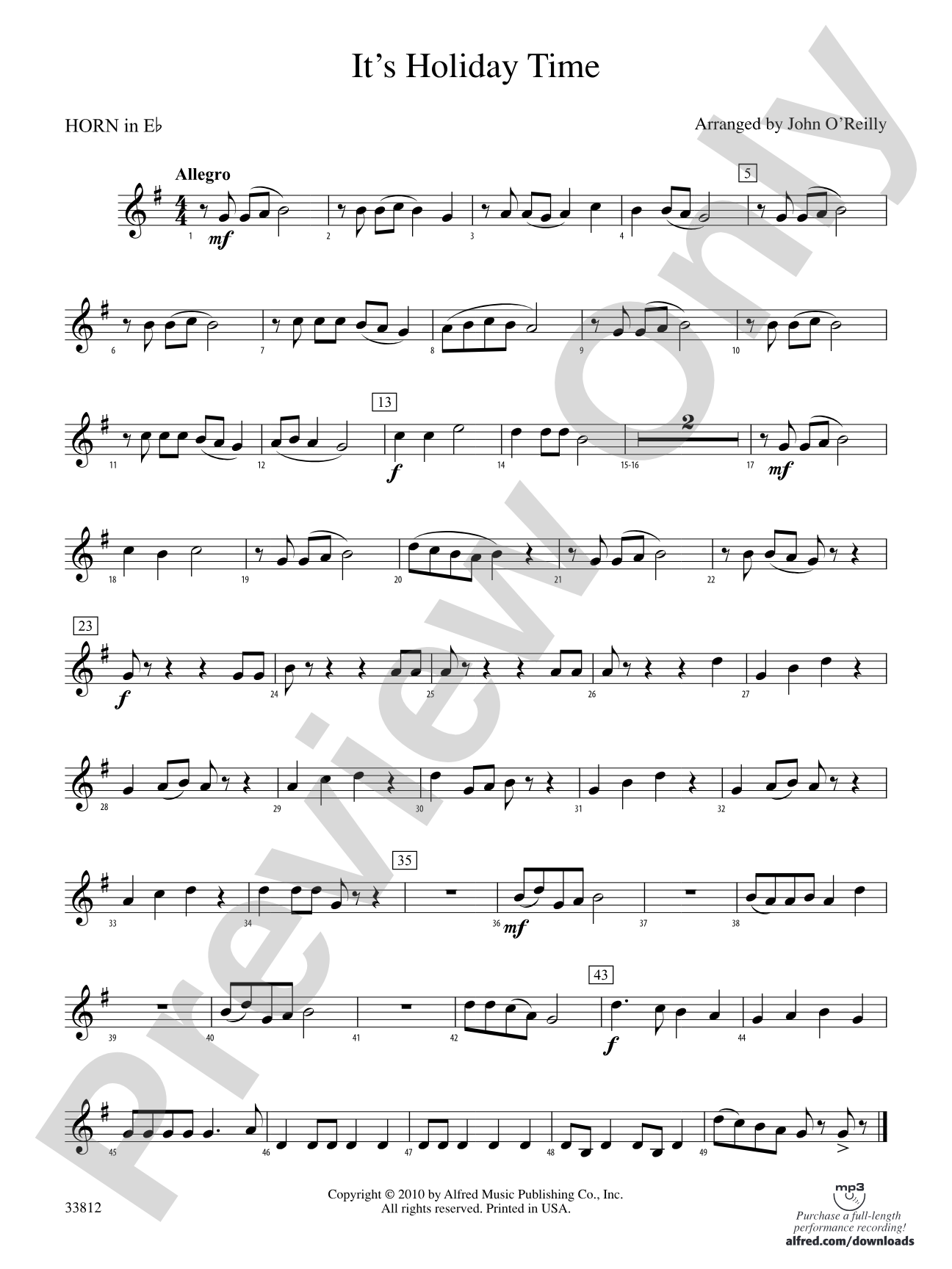 It's Holiday Time: (wp) 1st Horn in E-flat