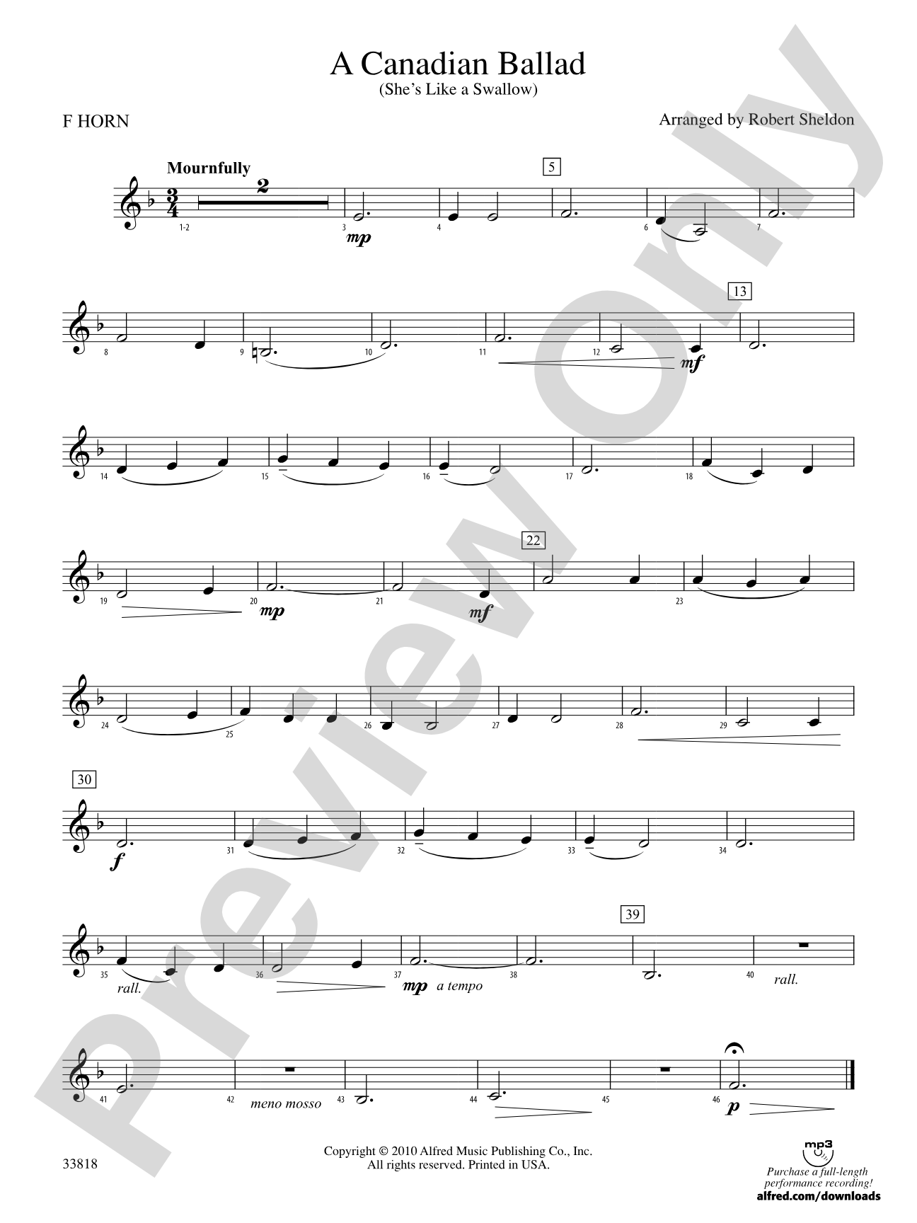 A Canadian Ballad: 1st F Horn