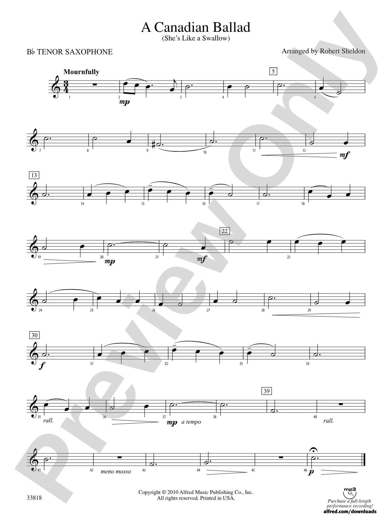 A Canadian Ballad: B-flat Tenor Saxophone