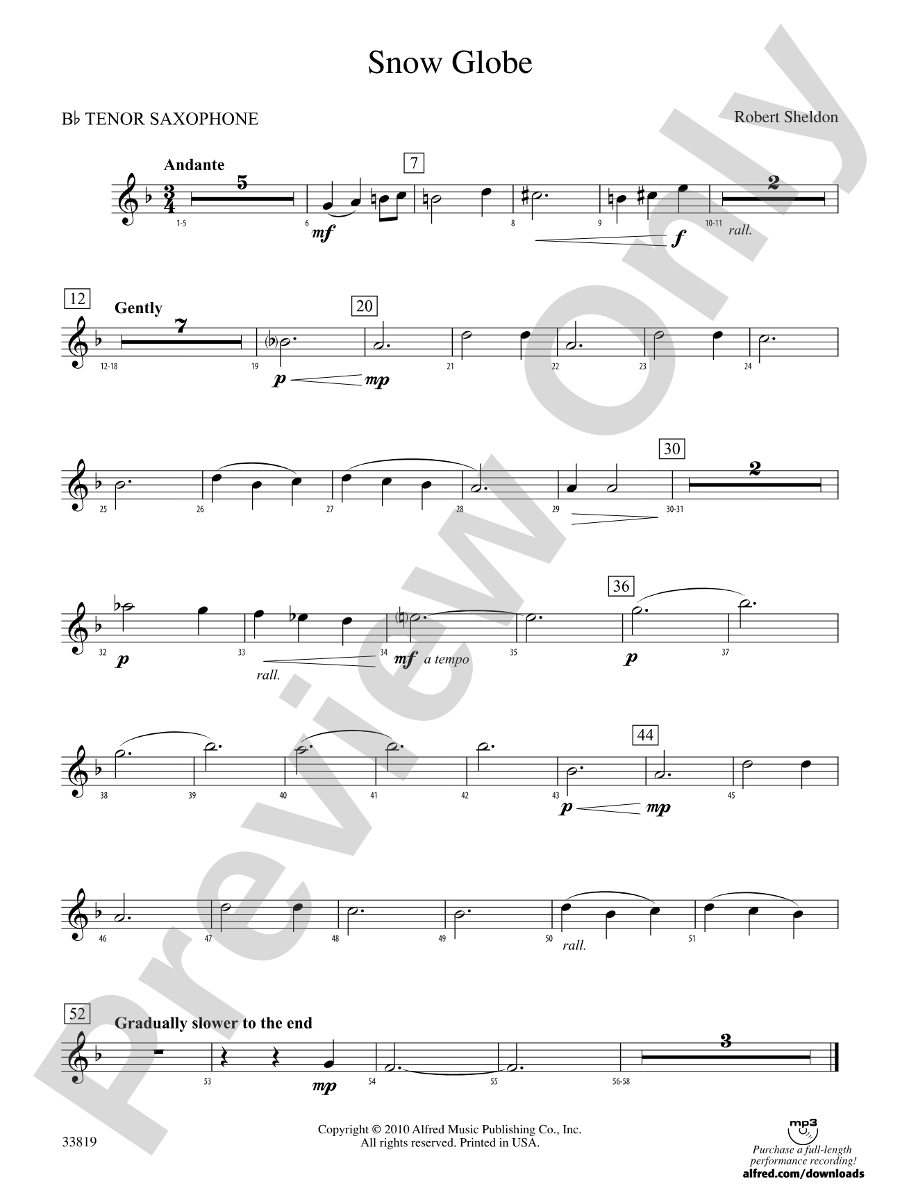 Snow Globe: B-flat Tenor Saxophone