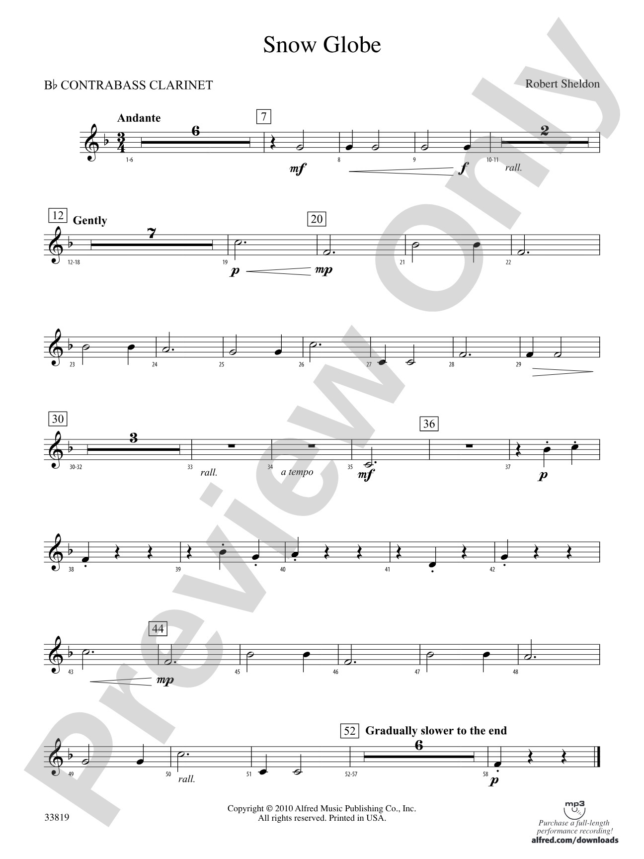 Snow Globe: (wp) B-flat Contrabass Clarinet