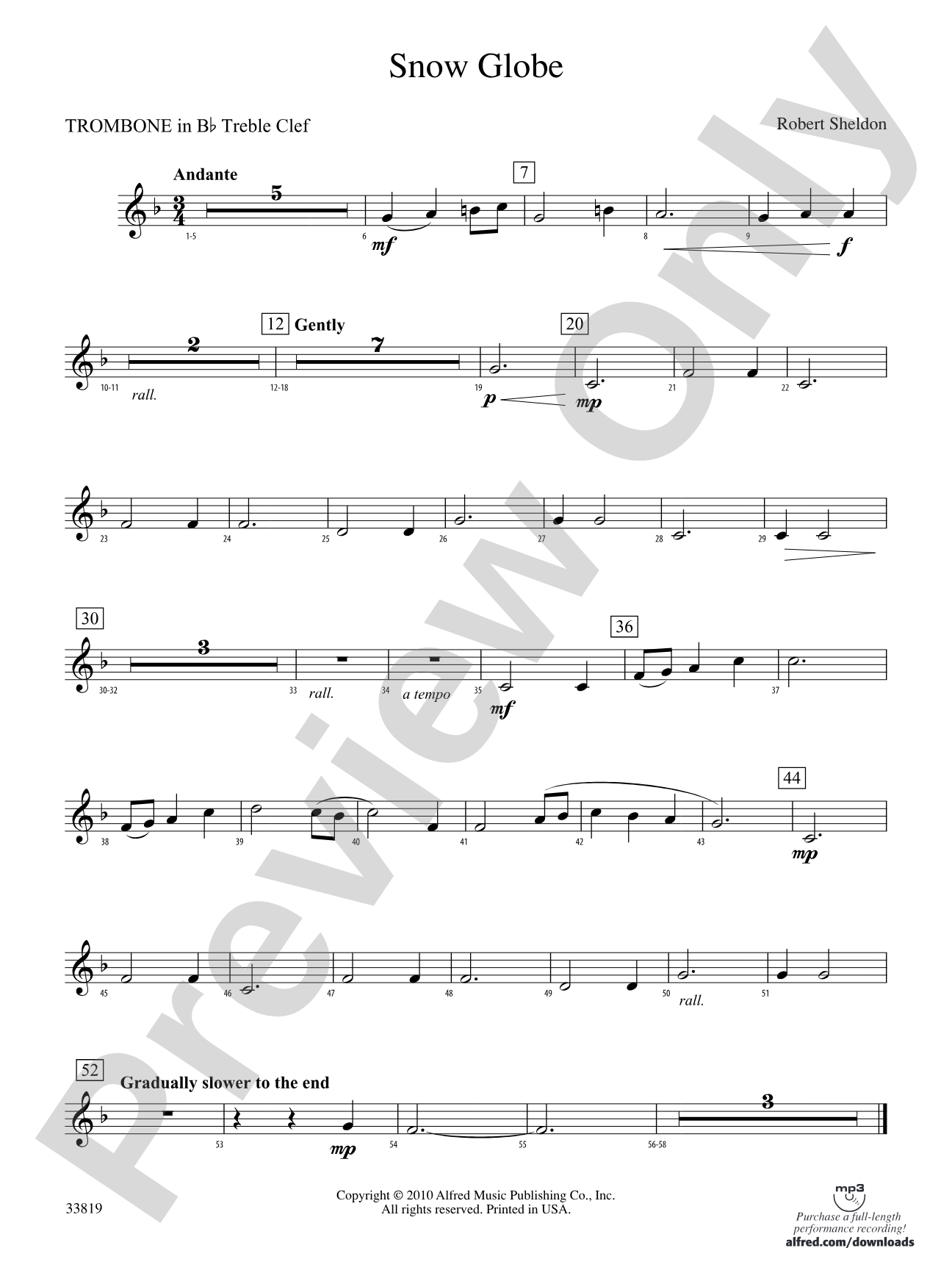 Snow Globe: (wp) 1st B-flat Trombone T.C.
