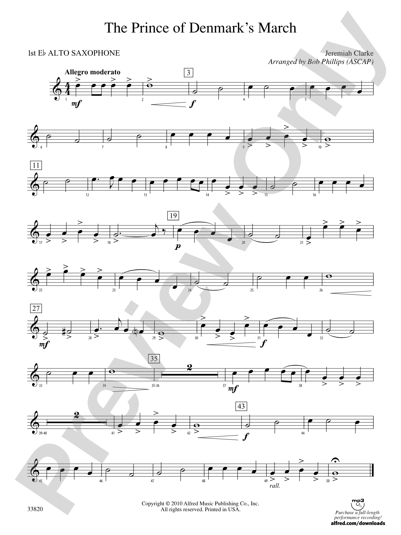 The Prince of Denmark's March: E-flat Alto Saxophone