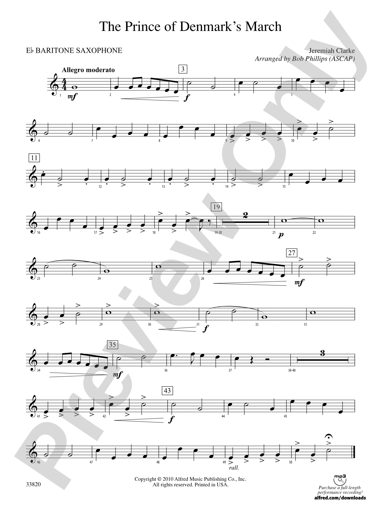 The Prince of Denmark's March: E-flat Baritone Saxophone