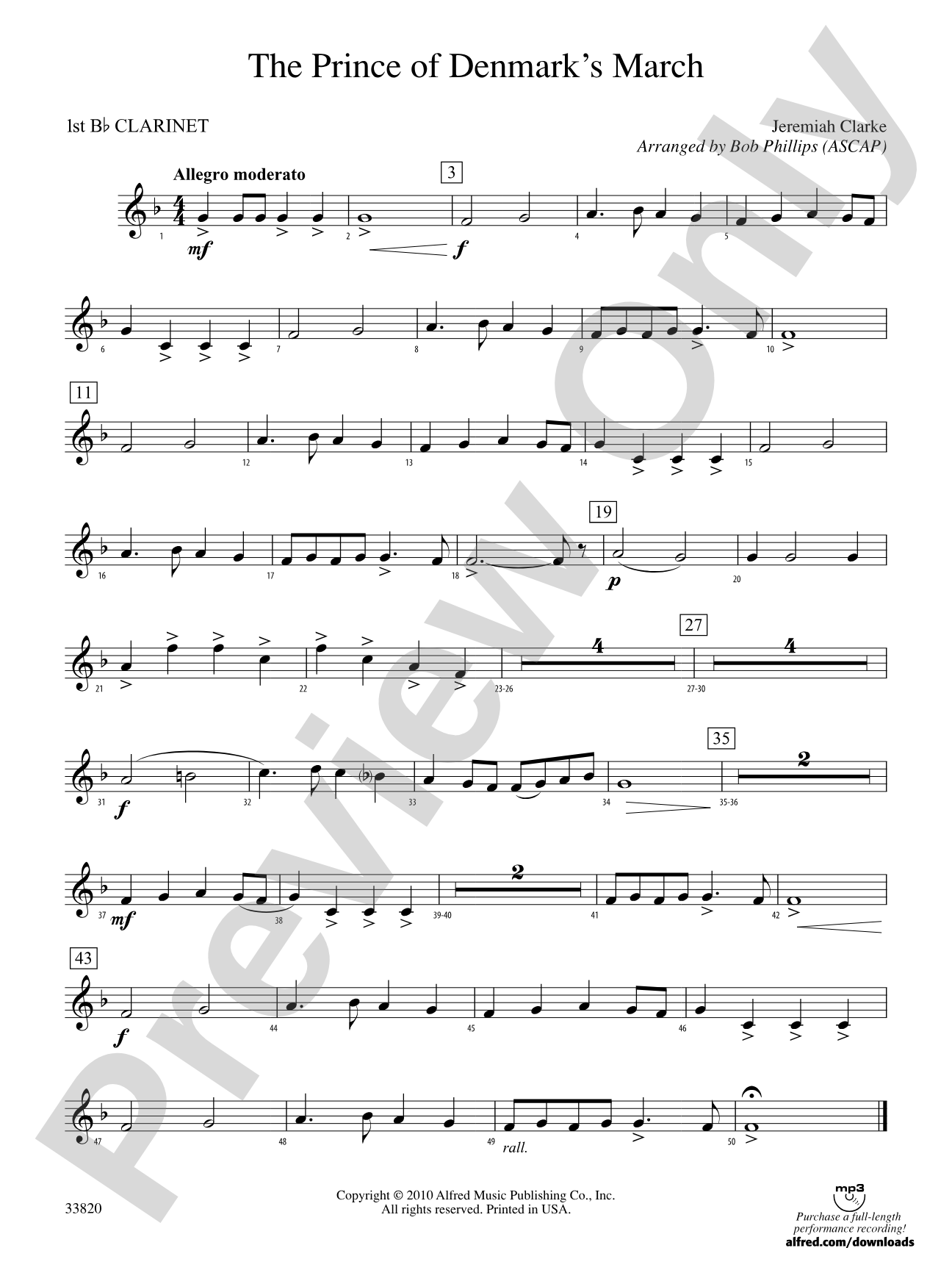 The Prince of Denmark's March: 1st B-flat Clarinet