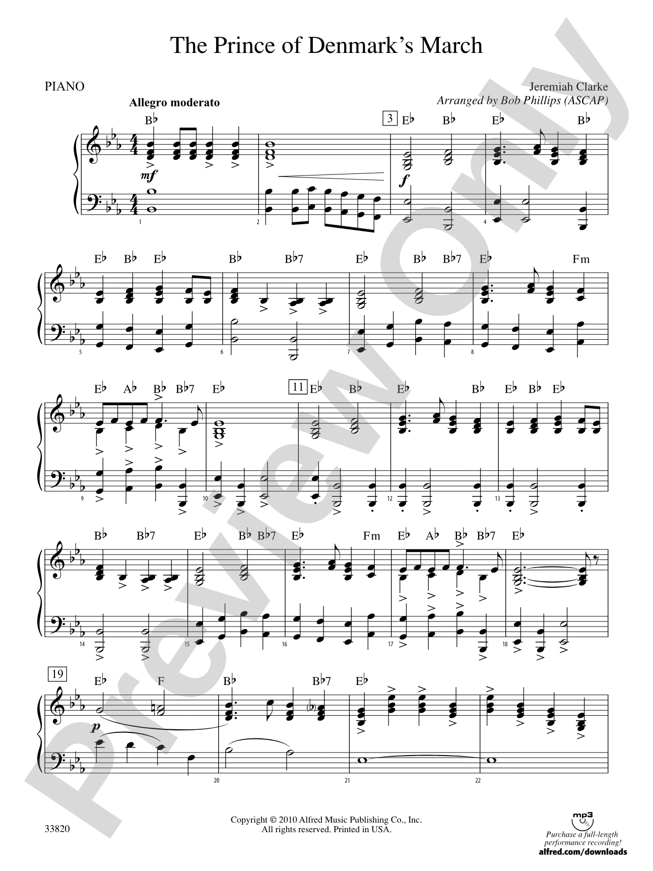 The Prince of Denmark's March: Piano Accompaniment