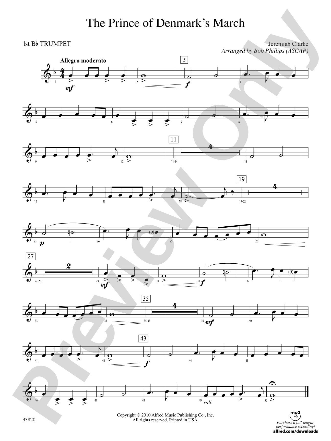 The Prince of Denmark's March: 1st B-flat Trumpet
