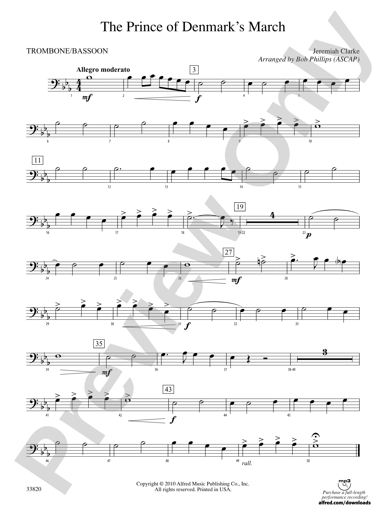 The Prince of Denmark's March: 1st Trombone