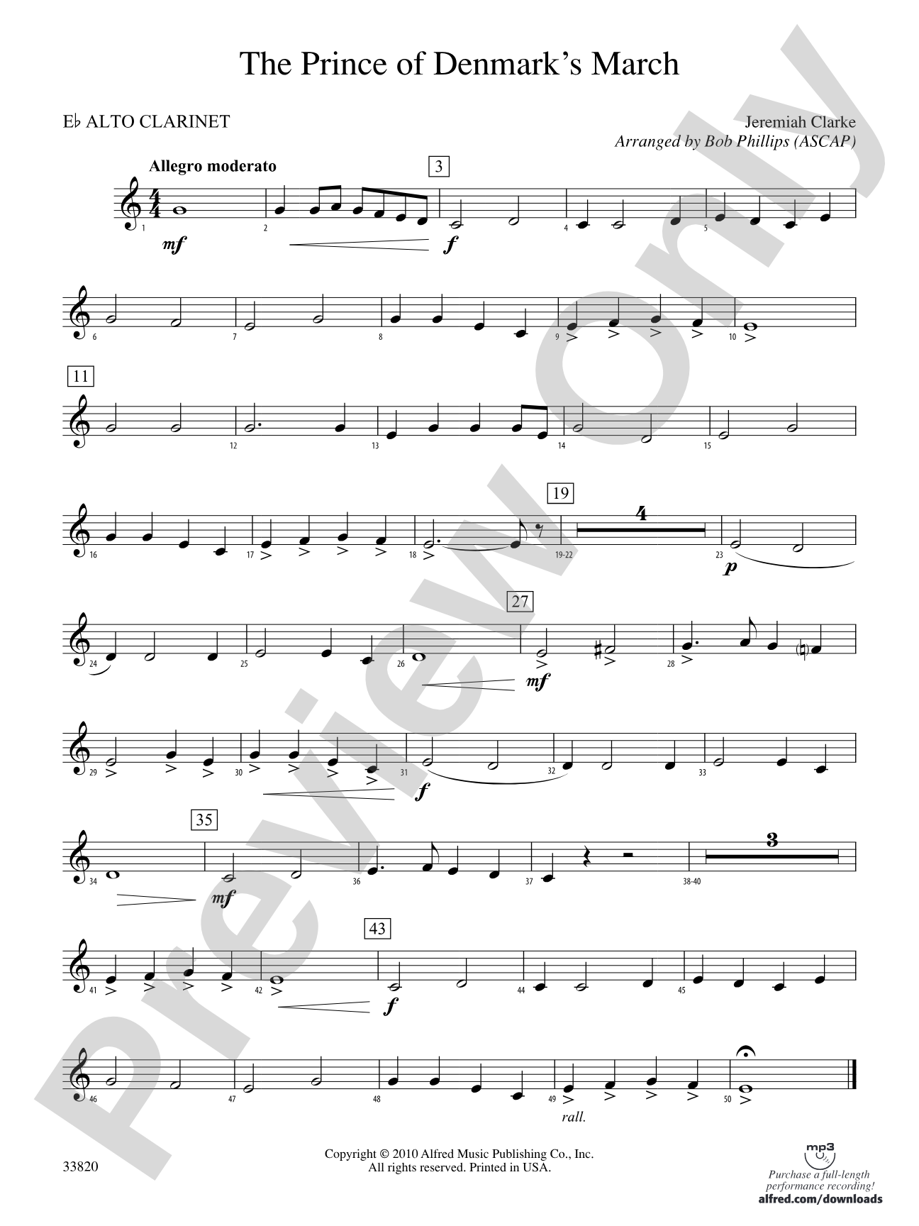 The Prince of Denmark's March: (wp) E-flat Alto Clarinet