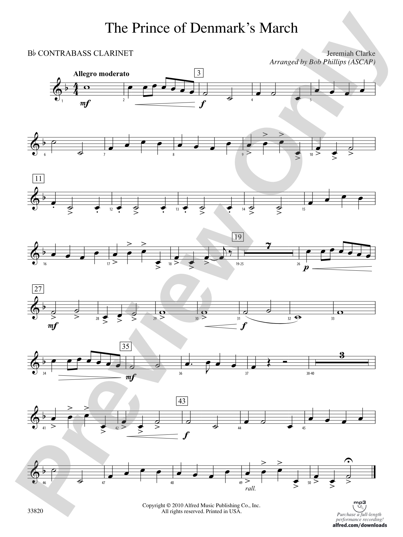 The Prince of Denmark's March: (wp) B-flat Contrabass Clarinet