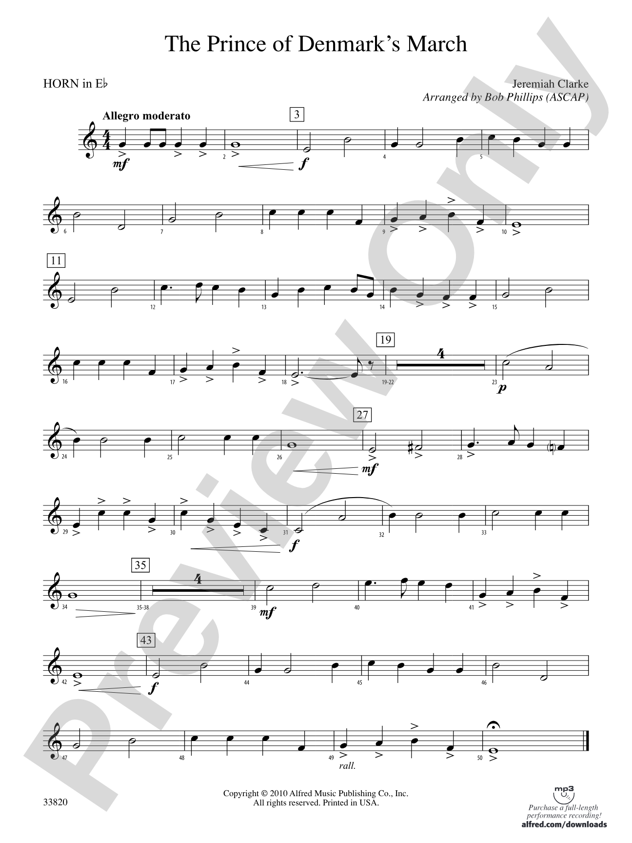 The Prince of Denmark's March: (wp) 1st Horn in E-flat