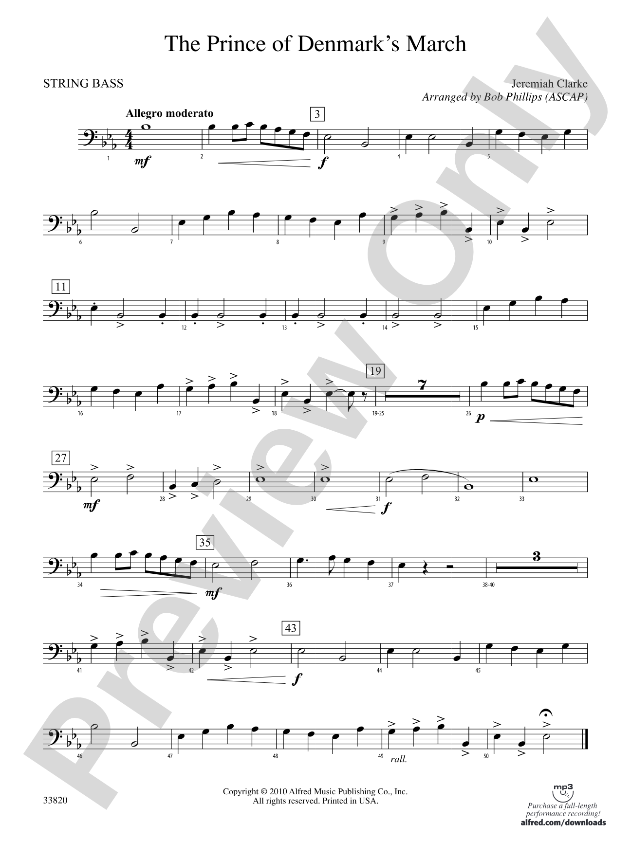 The Prince of Denmark's March: (wp) String Bass