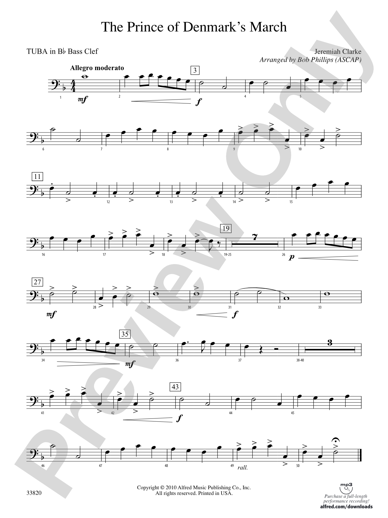 The Prince of Denmark's March: (wp) B-flat Tuba B.C.