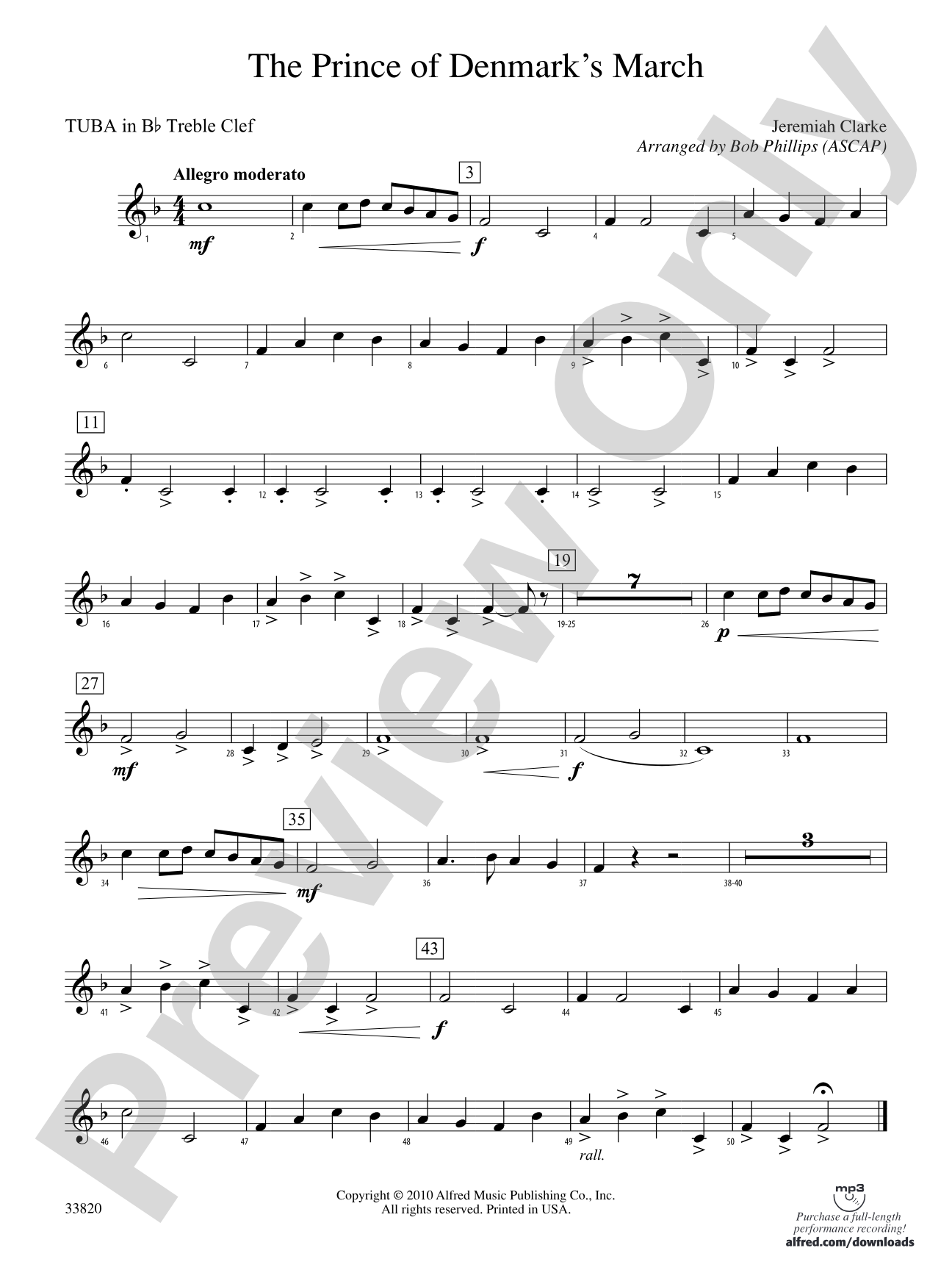 The Prince of Denmark's March: (wp) B-flat Tuba T.C.