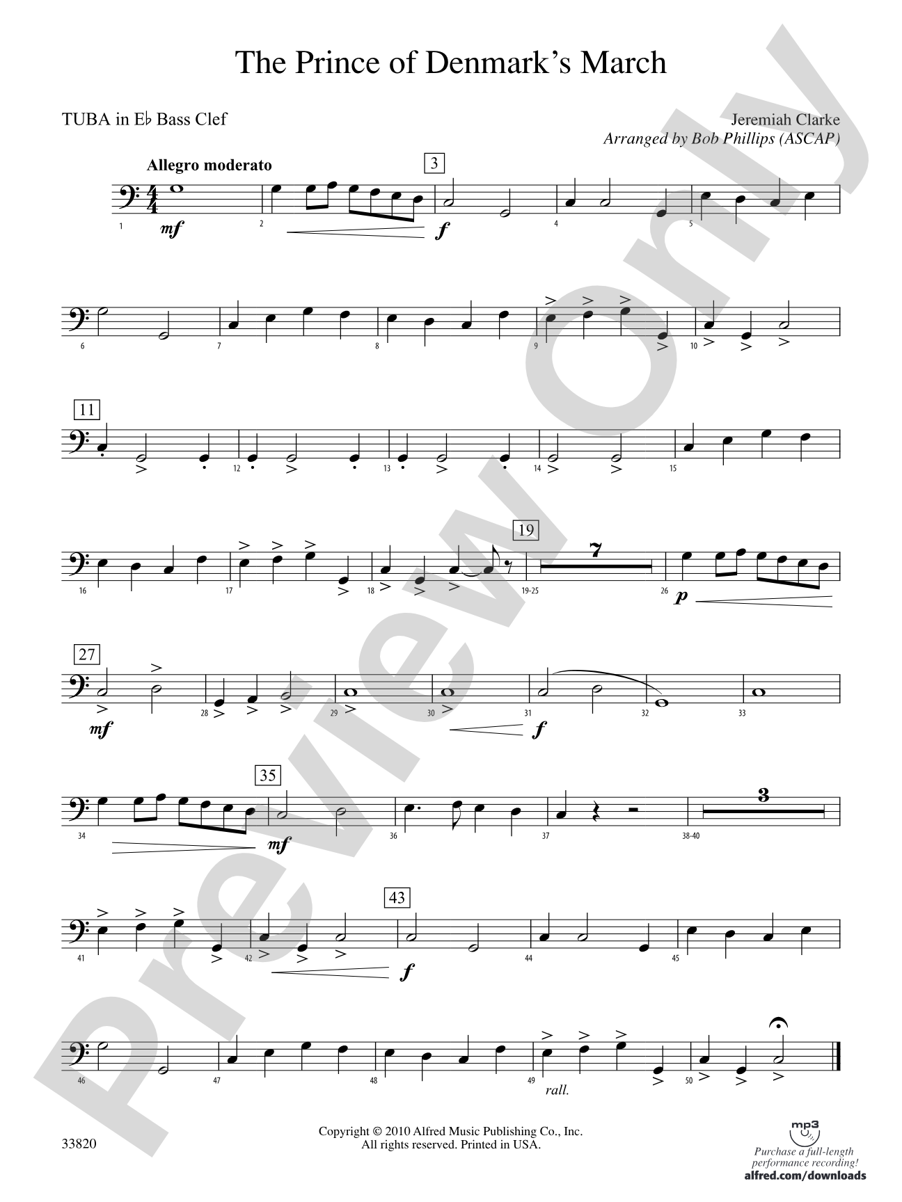 The Prince of Denmark's March: (wp) E-flat Tuba B.C.