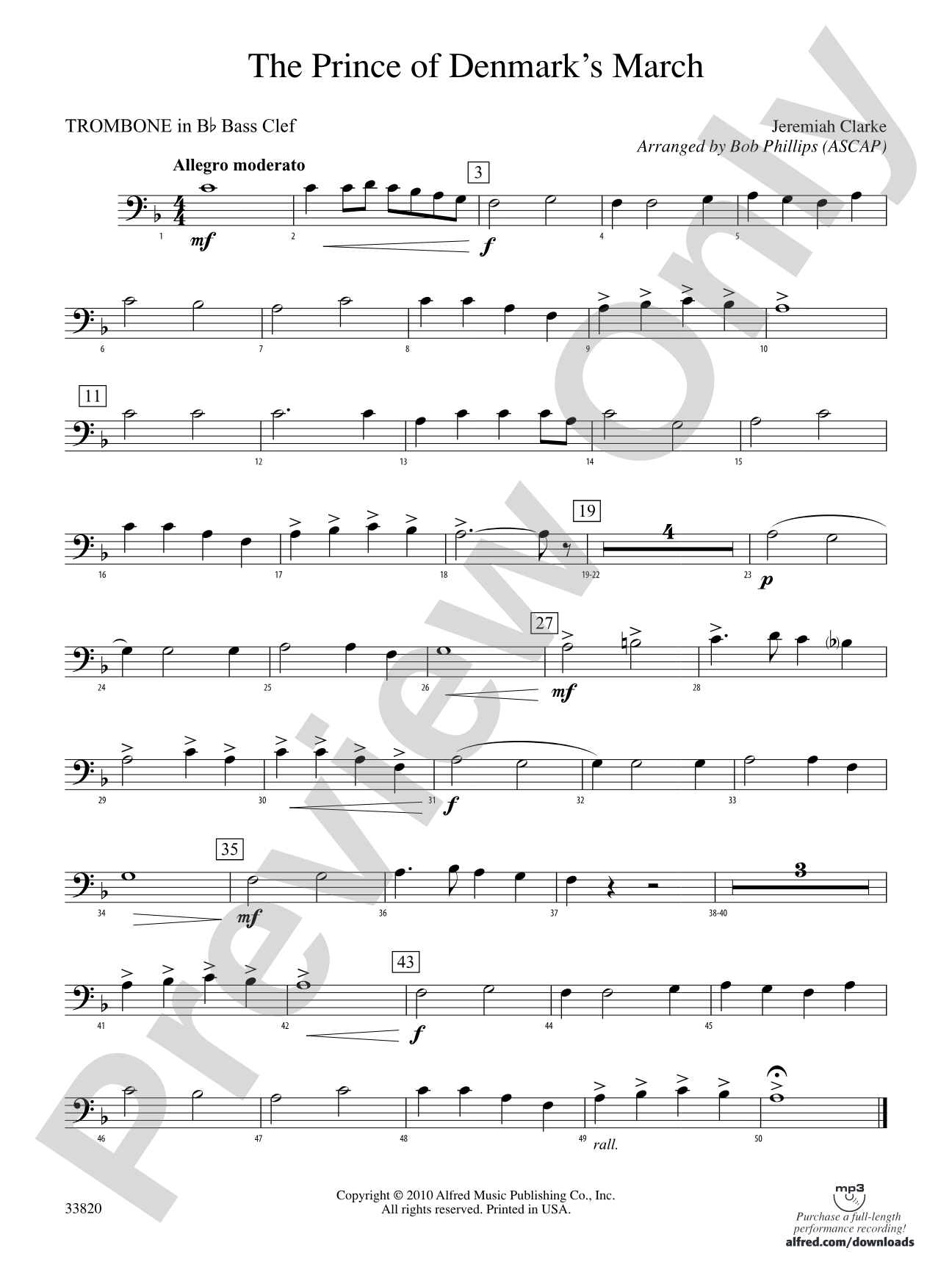 The Prince of Denmark's March: (wp) 1st B-flat Trombone B.C.