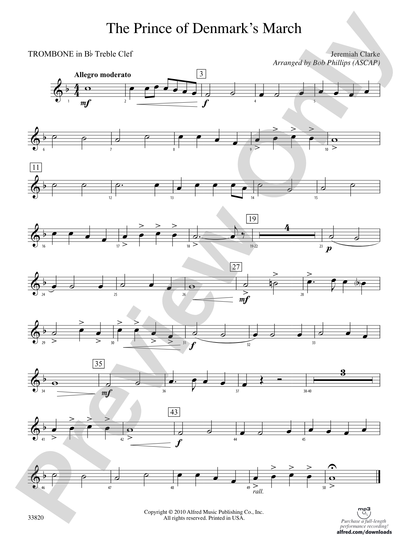 The Prince of Denmark's March: (wp) 1st B-flat Trombone T.C.