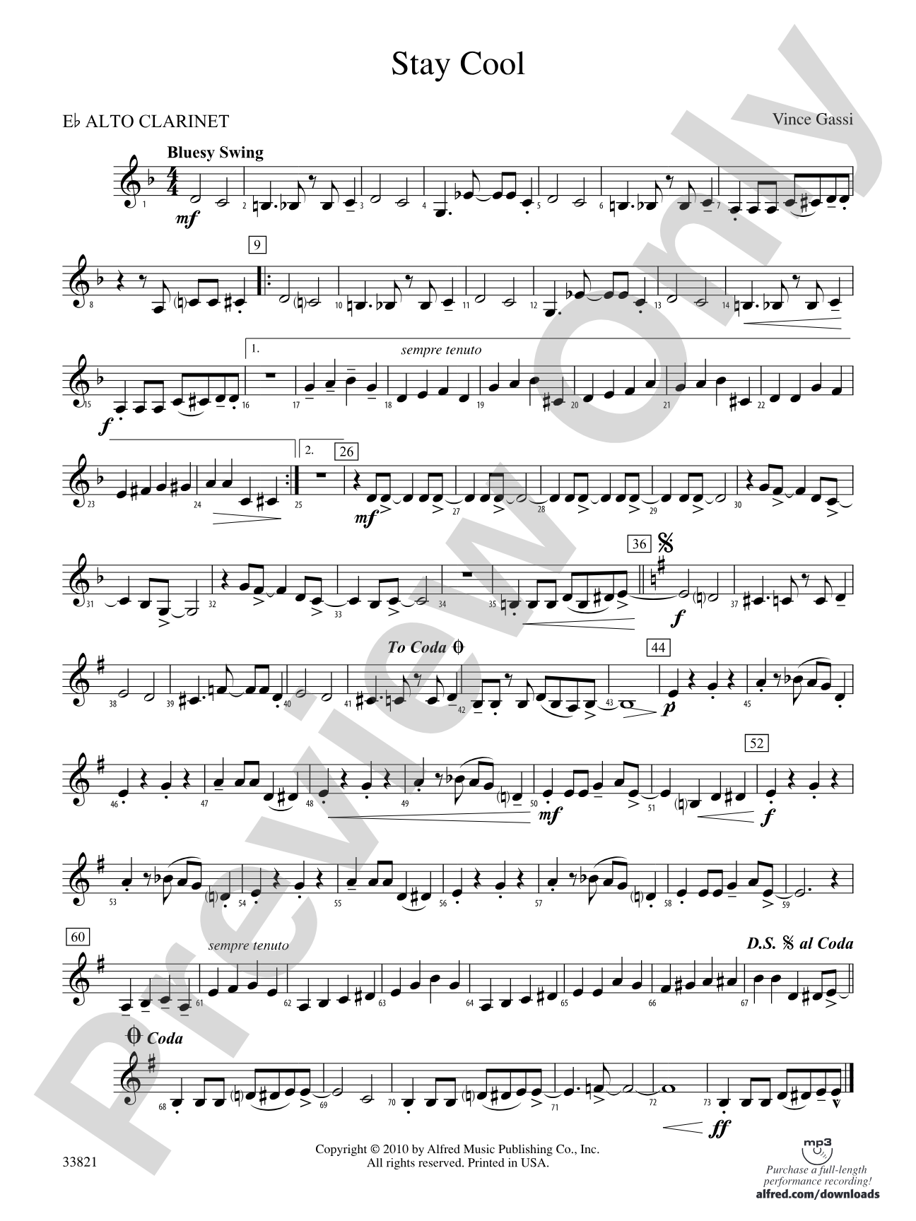 Stay Cool: (wp) E-flat Alto Clarinet