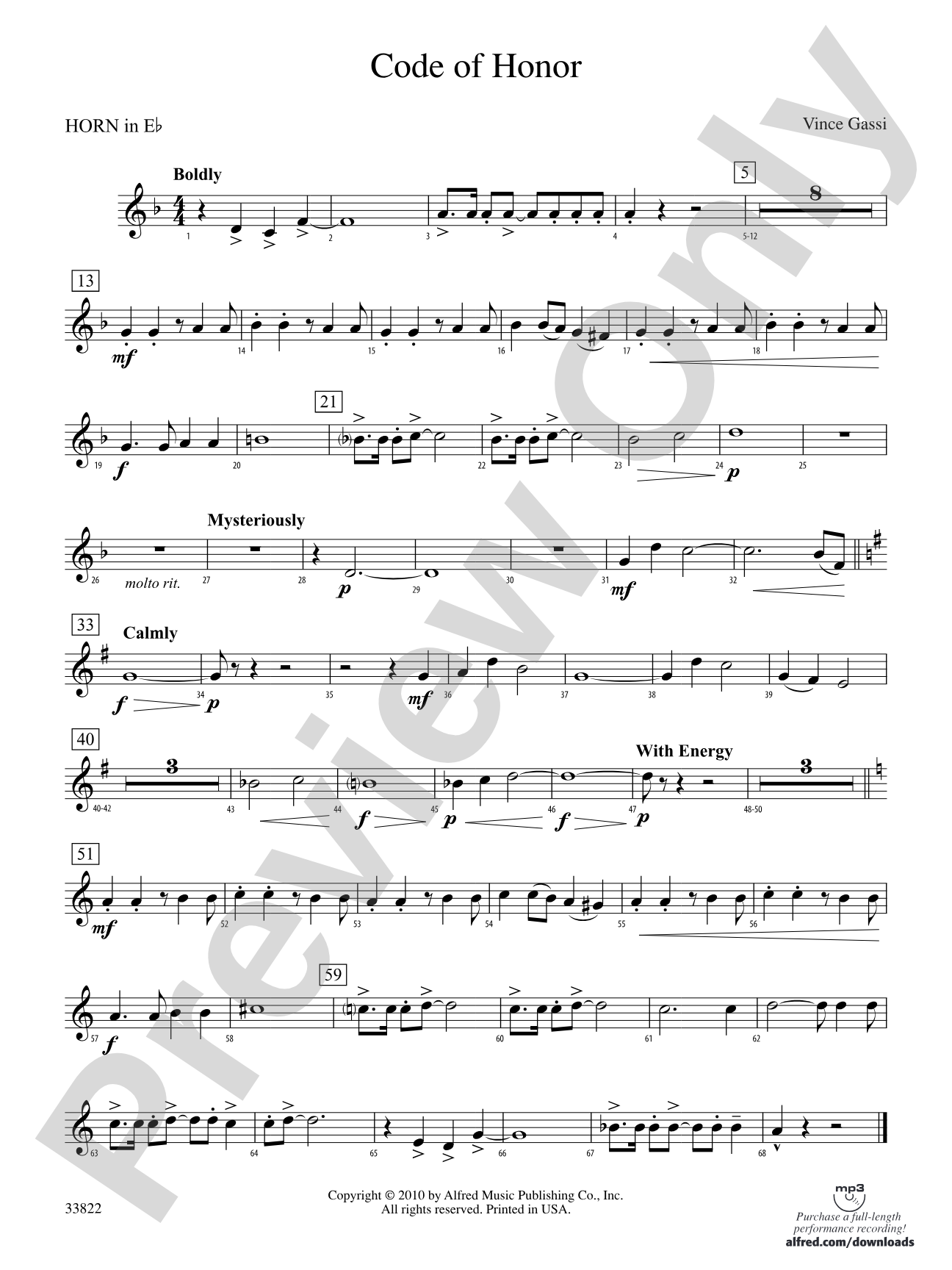 Code of Honor: (wp) 1st Horn in E-flat