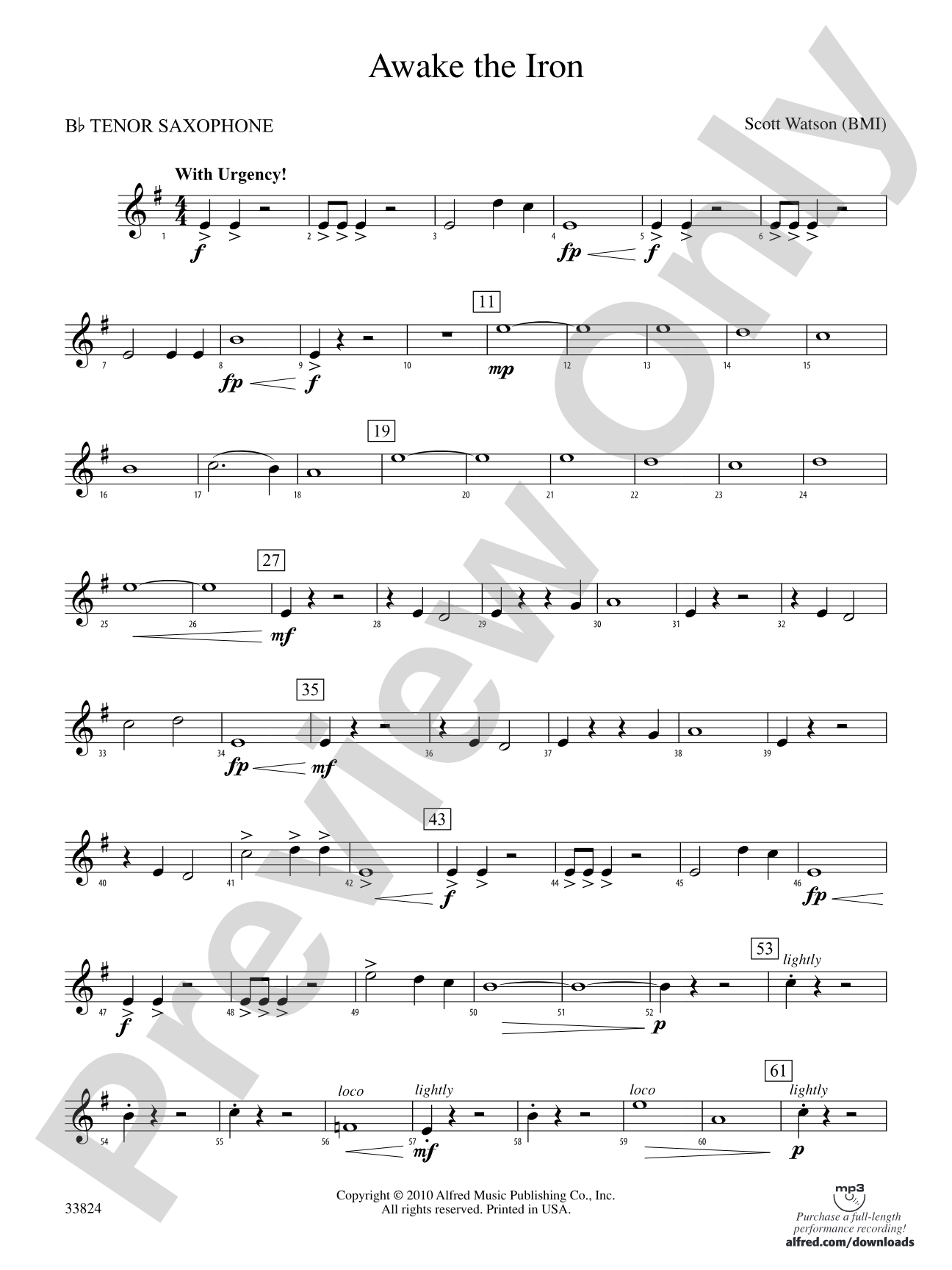 Awake the Iron: B-flat Tenor Saxophone