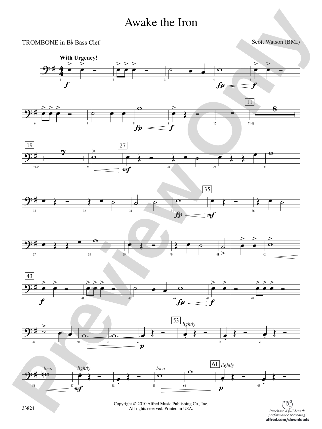 Awake the Iron: (wp) 1st B-flat Trombone B.C.