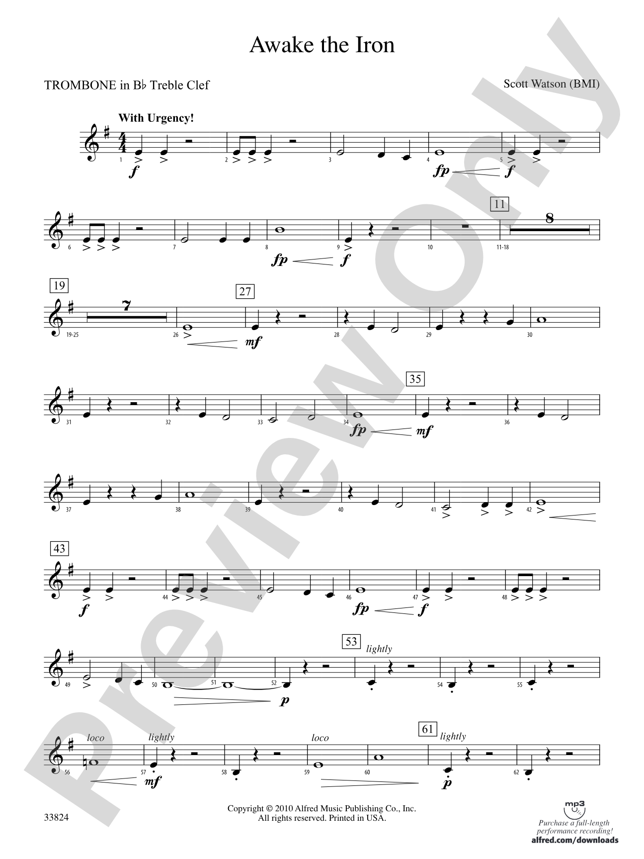 Awake the Iron: (wp) 1st B-flat Trombone T.C.