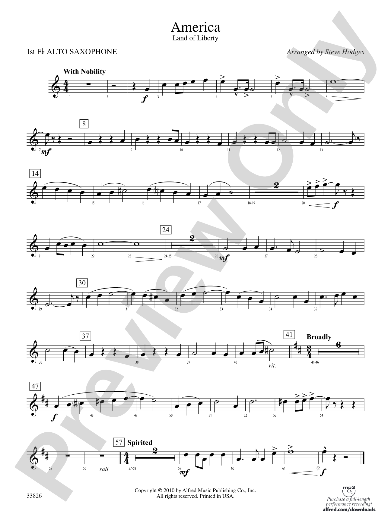 America - Land of Liberty: E-flat Alto Saxophone