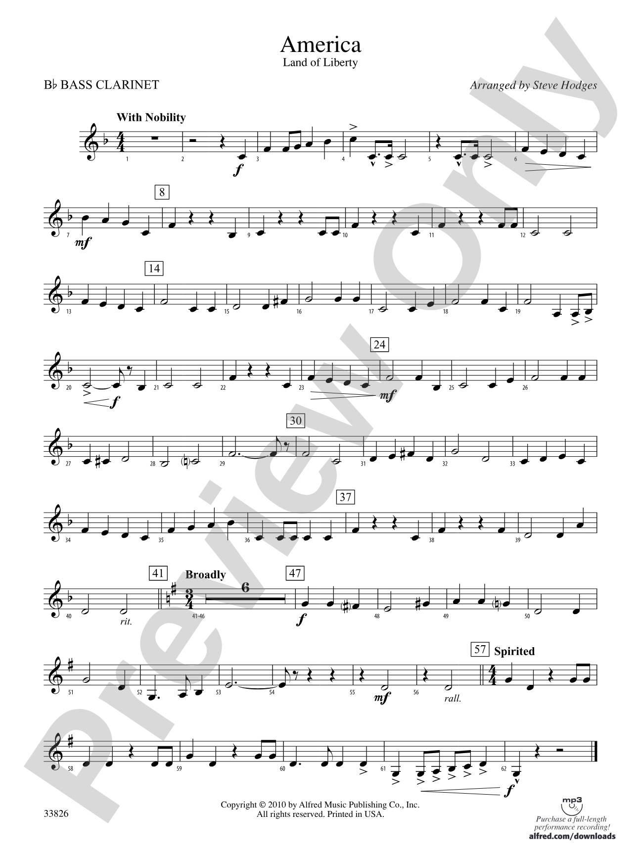 America - Land of Liberty: B-flat Bass Clarinet