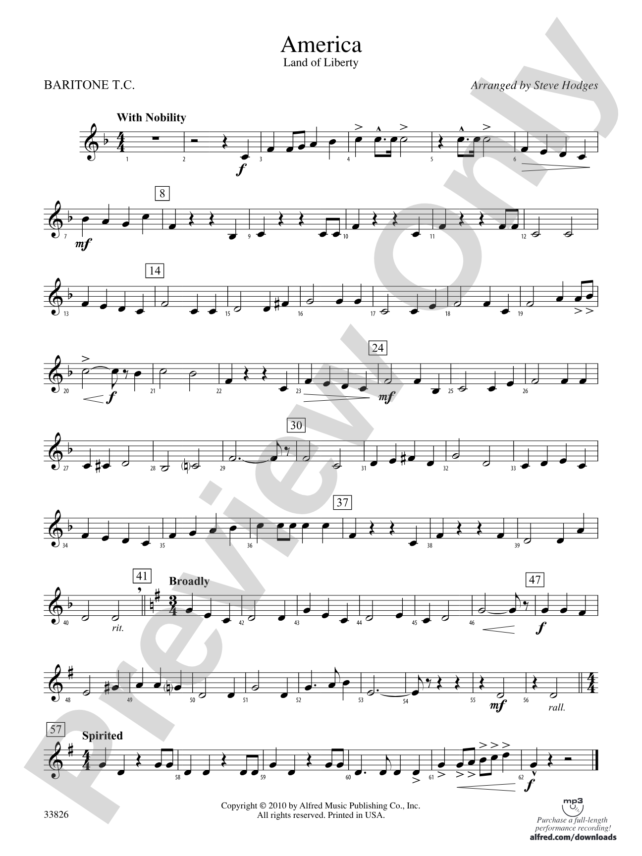 America - Land of Liberty: Baritone T.C.